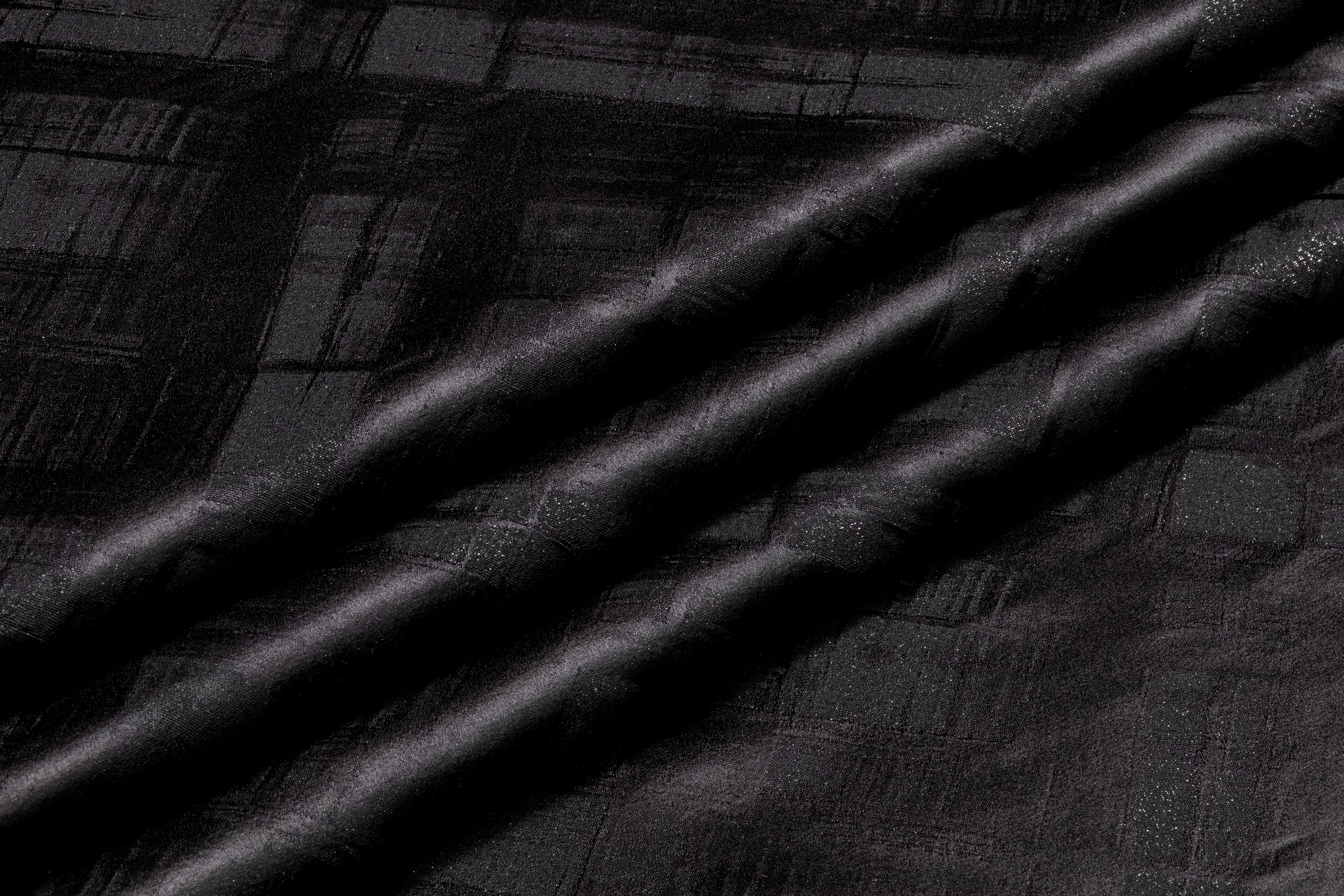 Checked Italian Silk Viscose Metallic Jacquard - Black