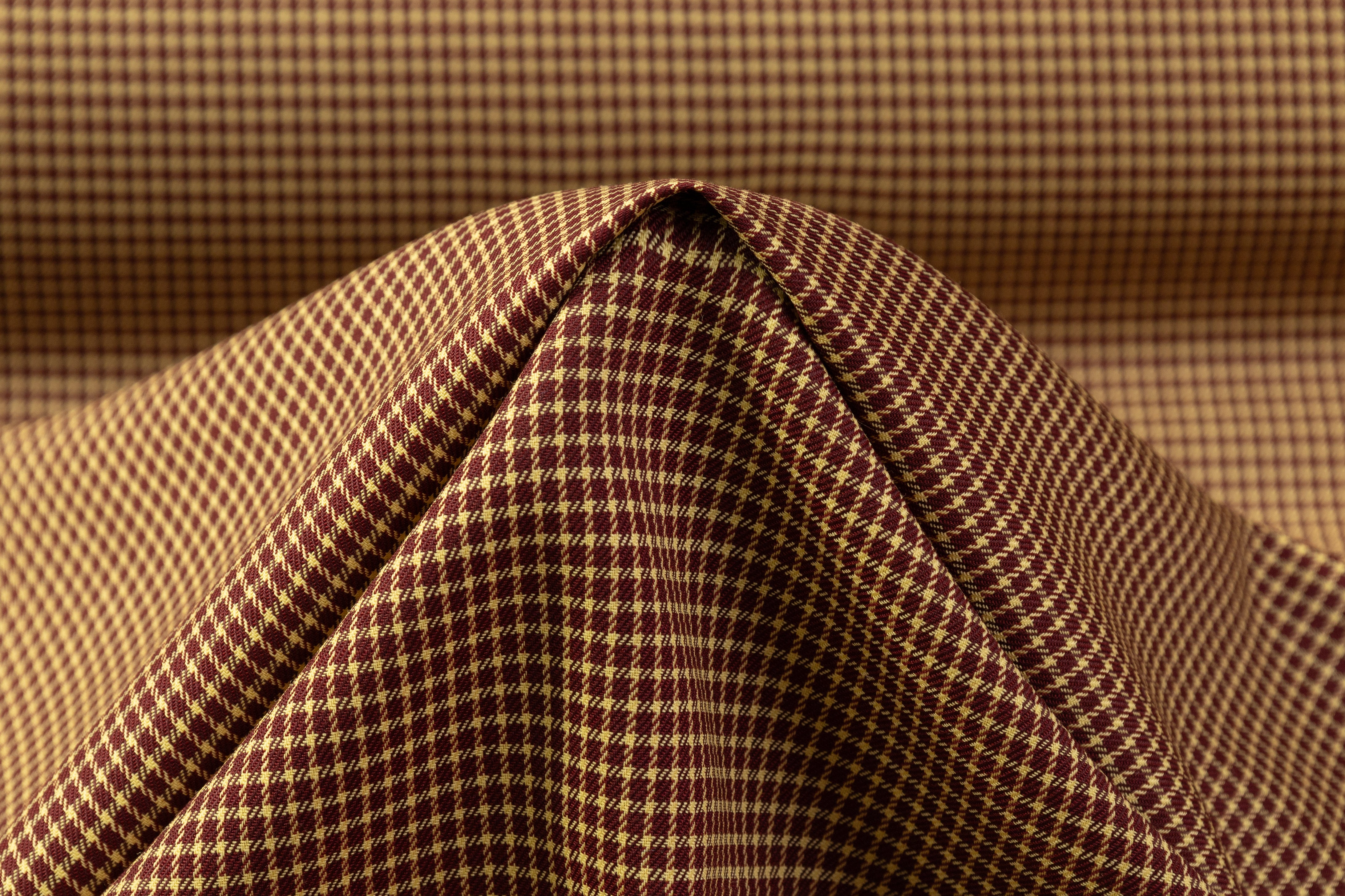 Micro Plaid Italian Wool Suiting - Burgundy / Tan