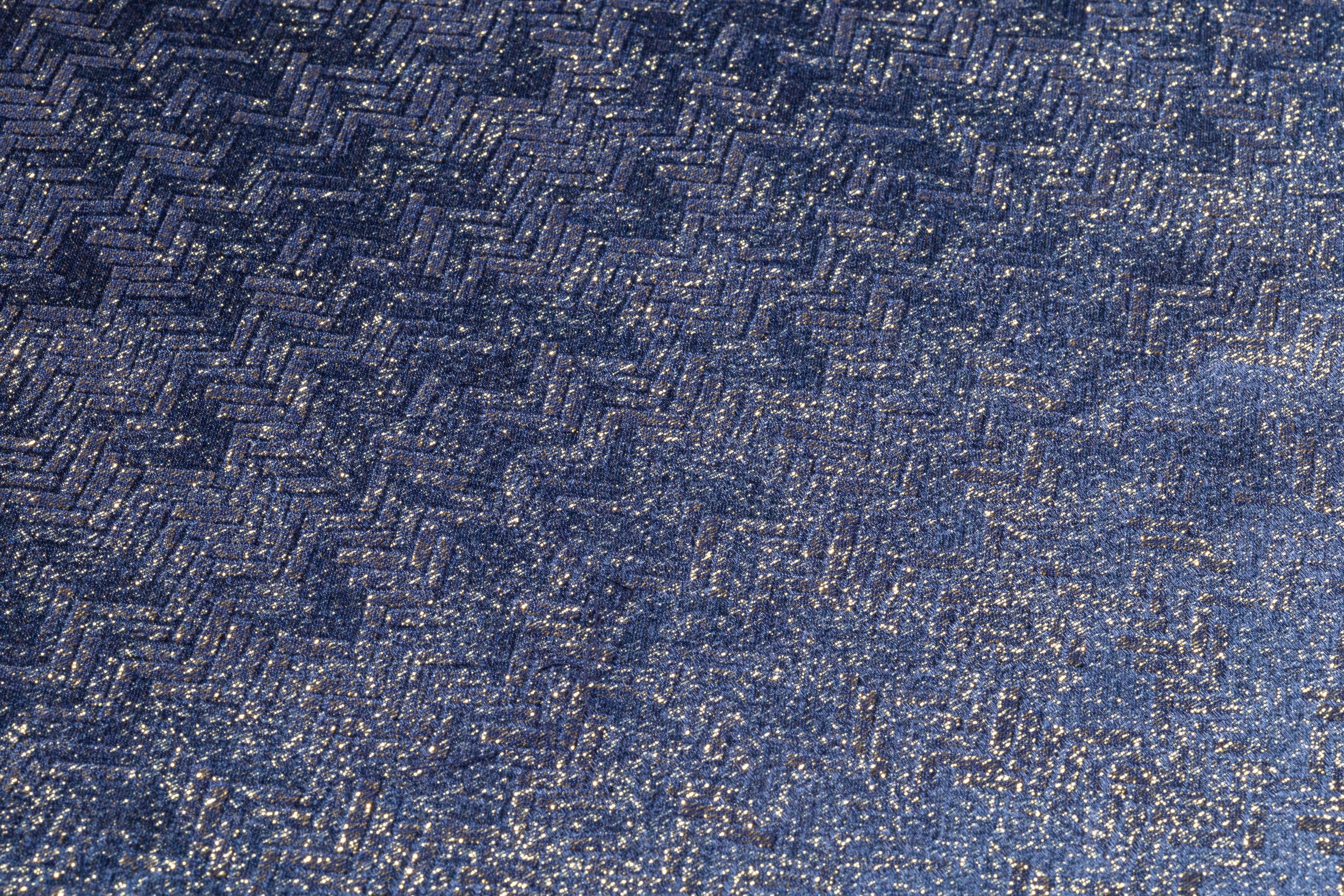 Chevron Italian Silk Viscose Metallic Jacquard - Blue / Gold