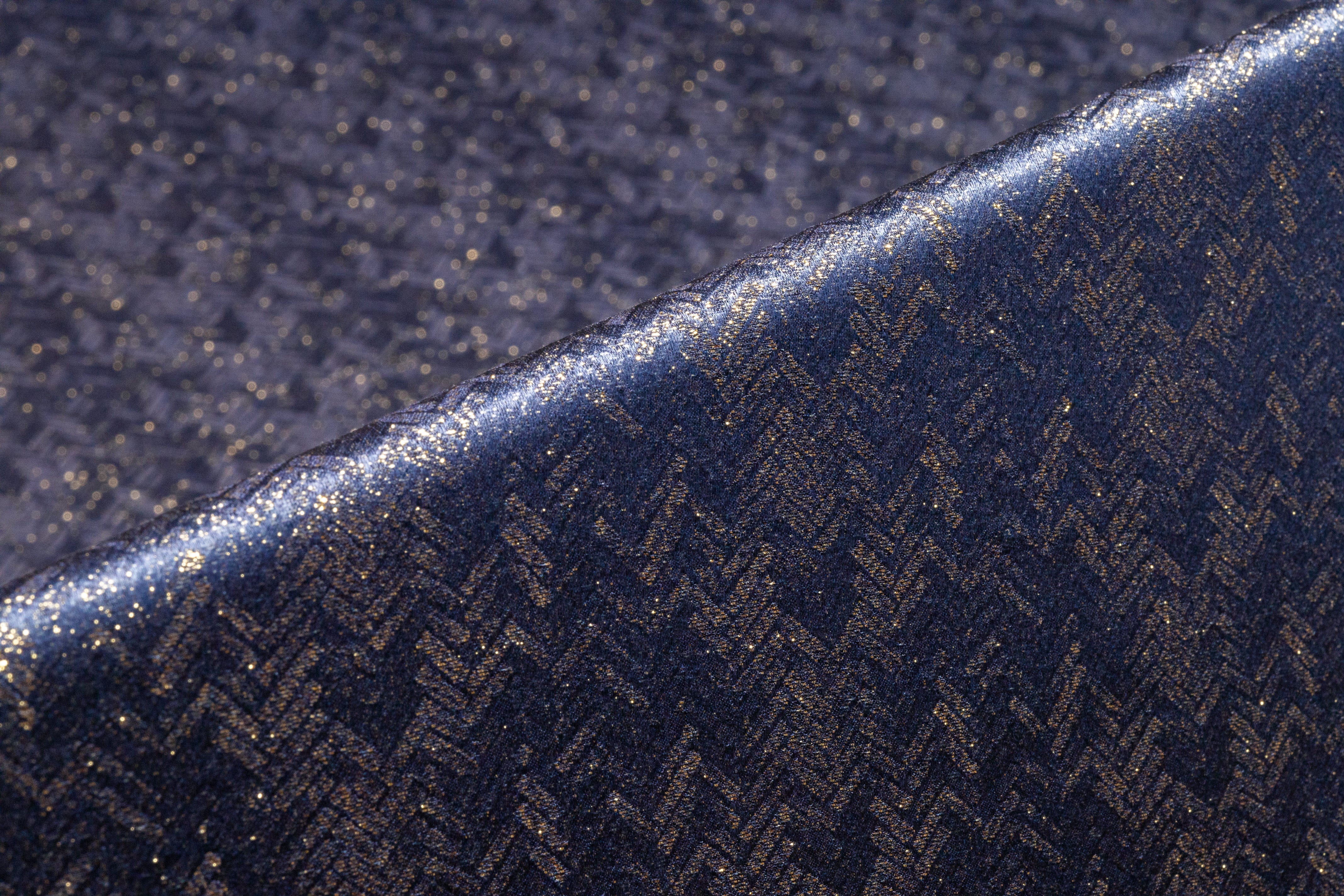 Chevron Italian Silk Viscose Metallic Jacquard - Blue / Gold