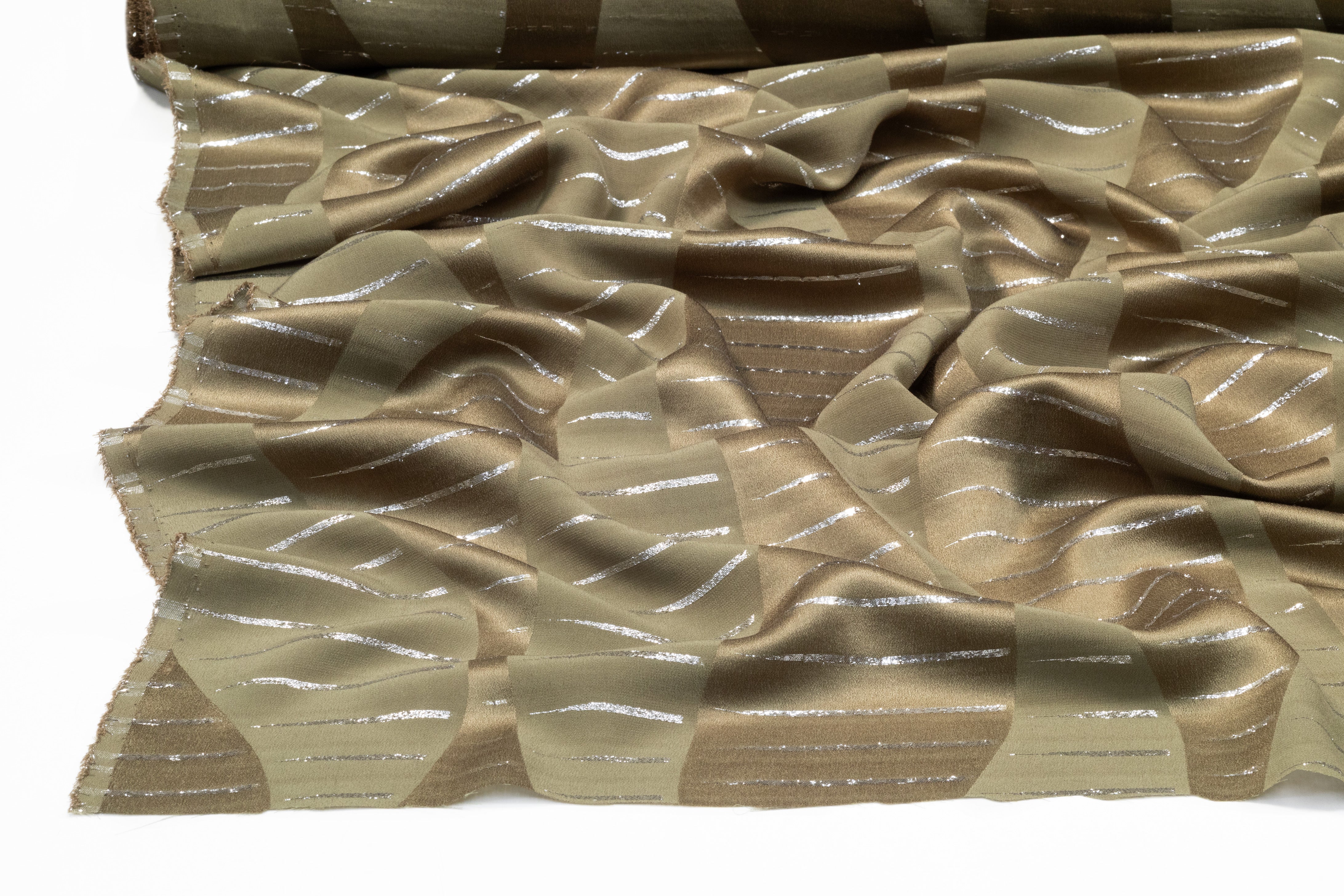 Metallic Italian Silk Jacquard - Olive / Silver