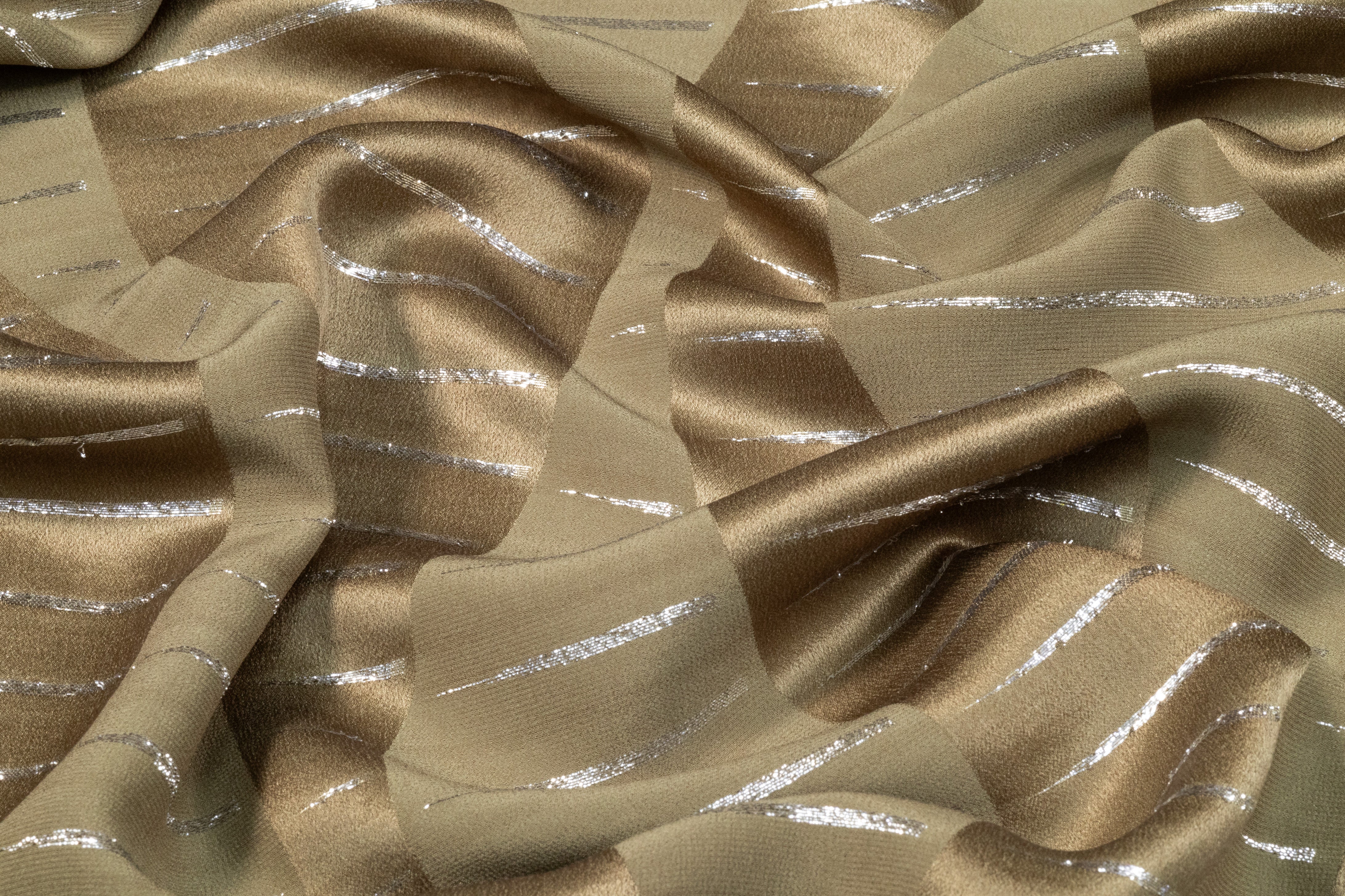 Metallic Italian Silk Jacquard - Olive / Silver