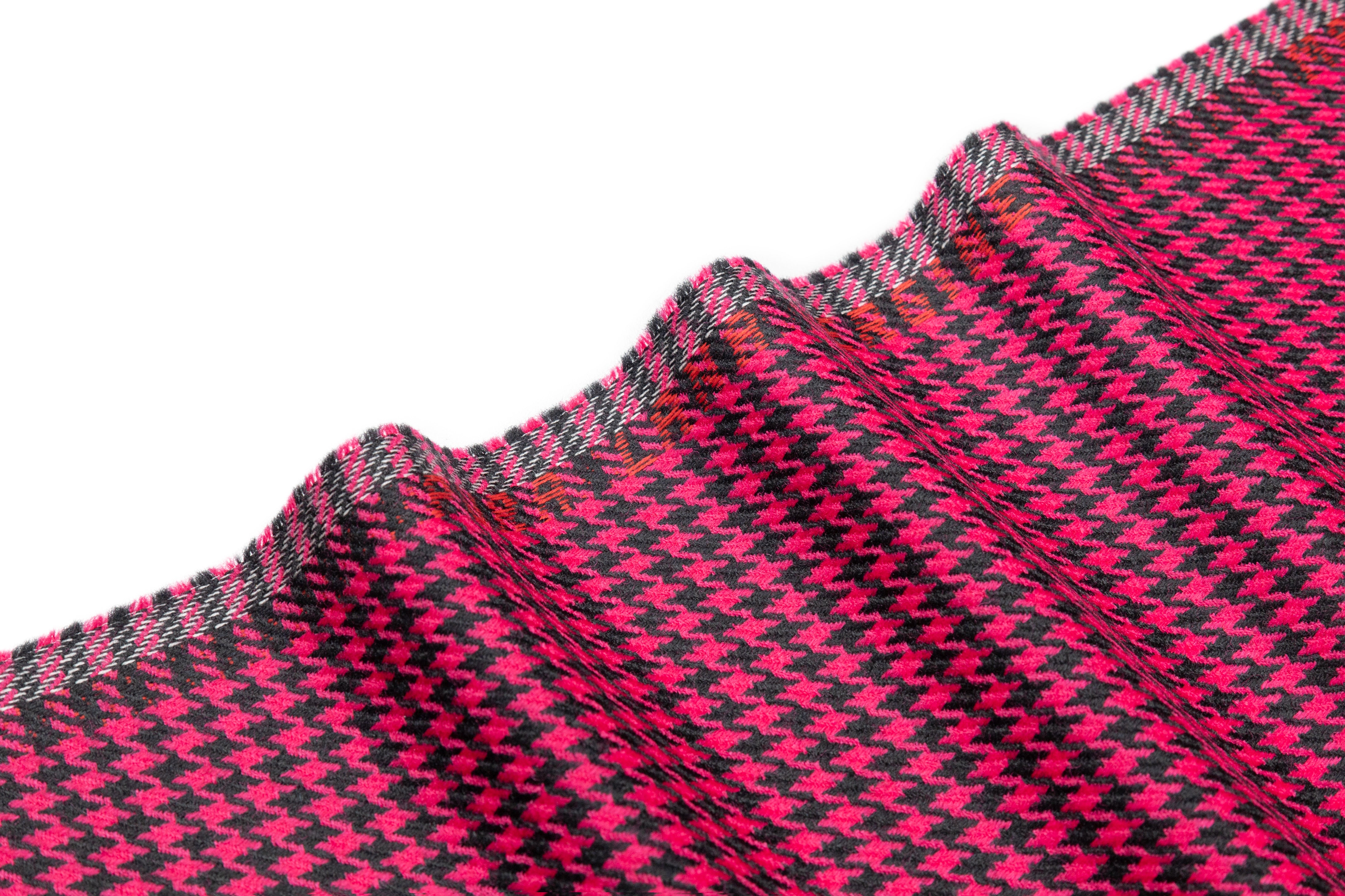 Houndstooth Italian Wool Suiting - Raspberry / Black