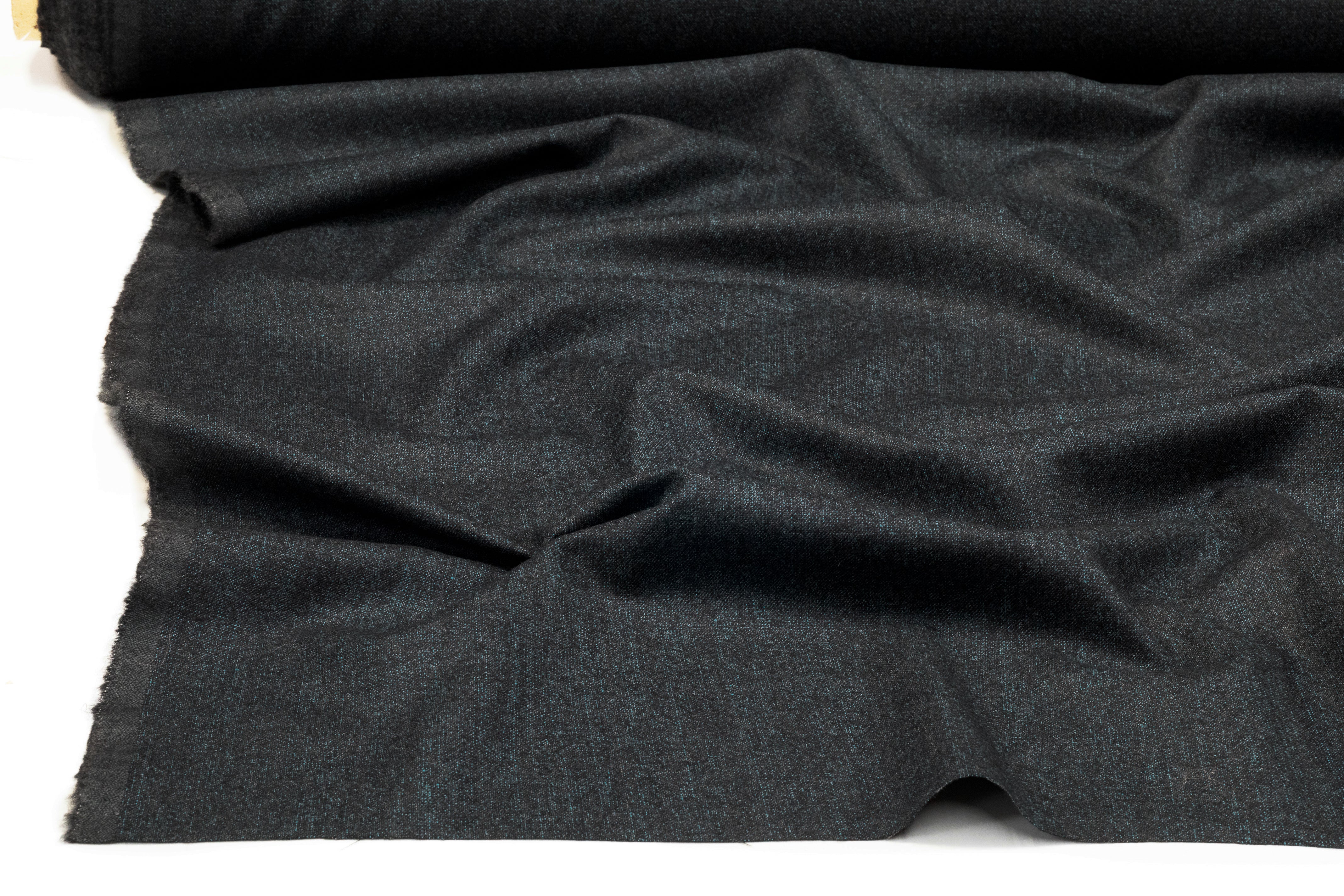 Two Tone Italian Wool Flannel Suiting - Charcoal Gray / Blue