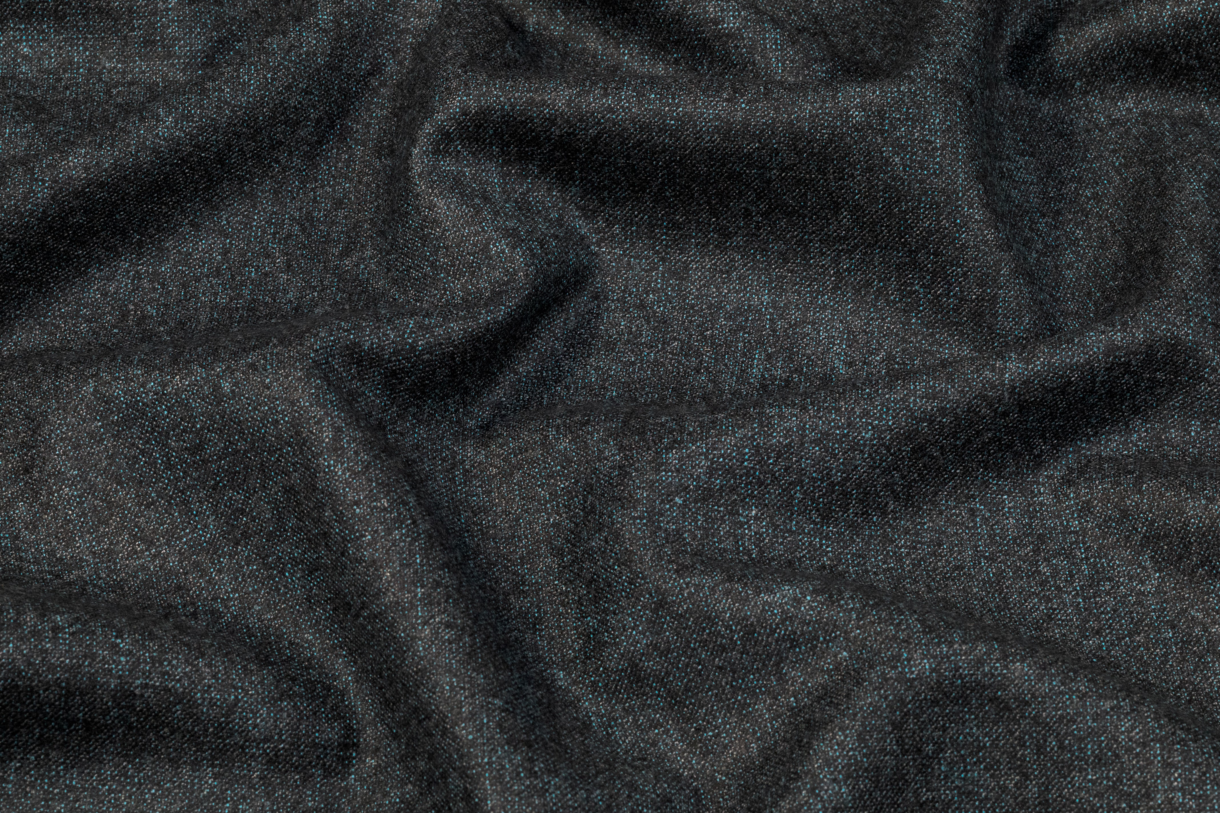 Two Tone Italian Wool Flannel Suiting - Charcoal Gray / Blue