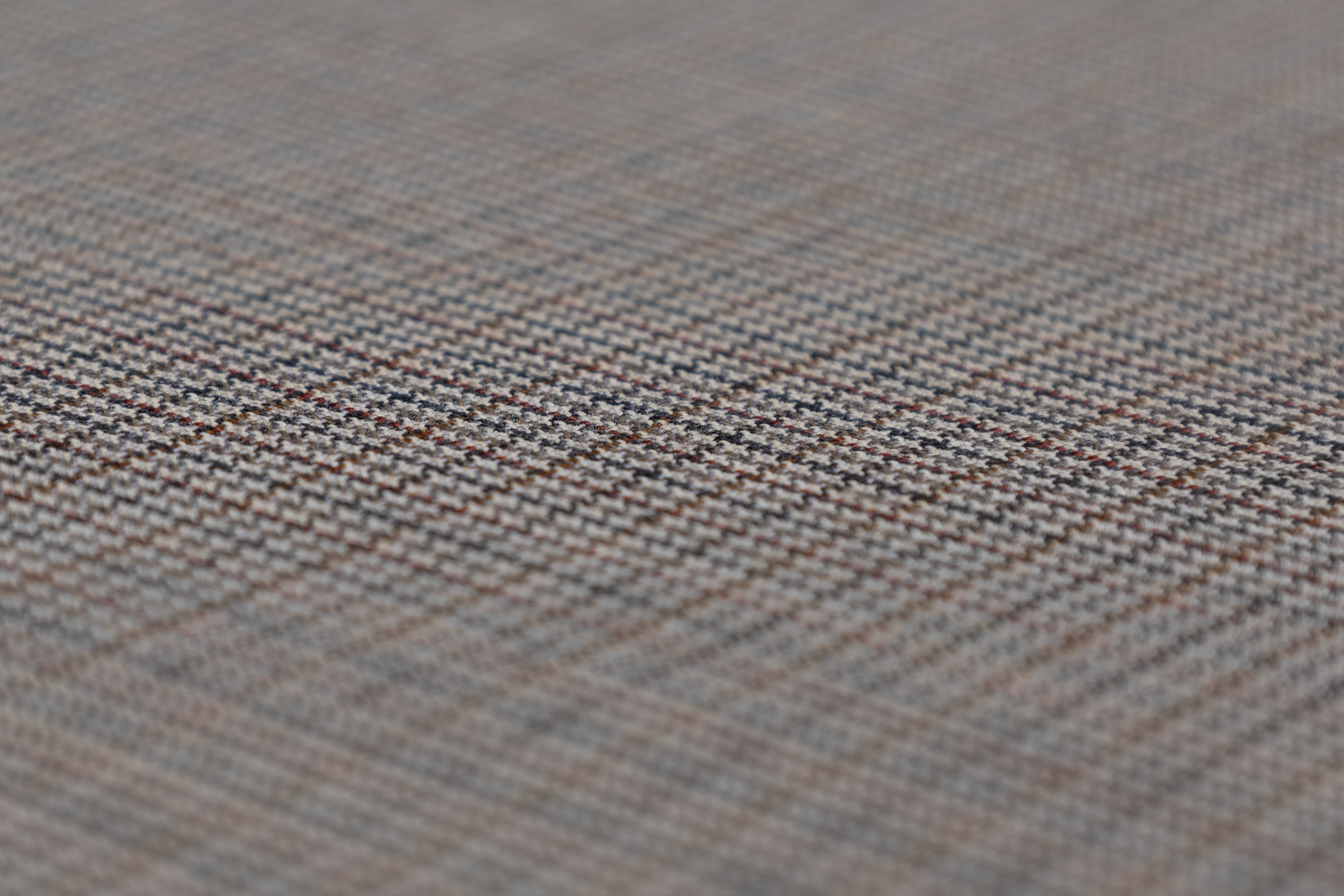 Micro Plaid Italian Poly Wool Suiting - Gray / Brown / Burgundy