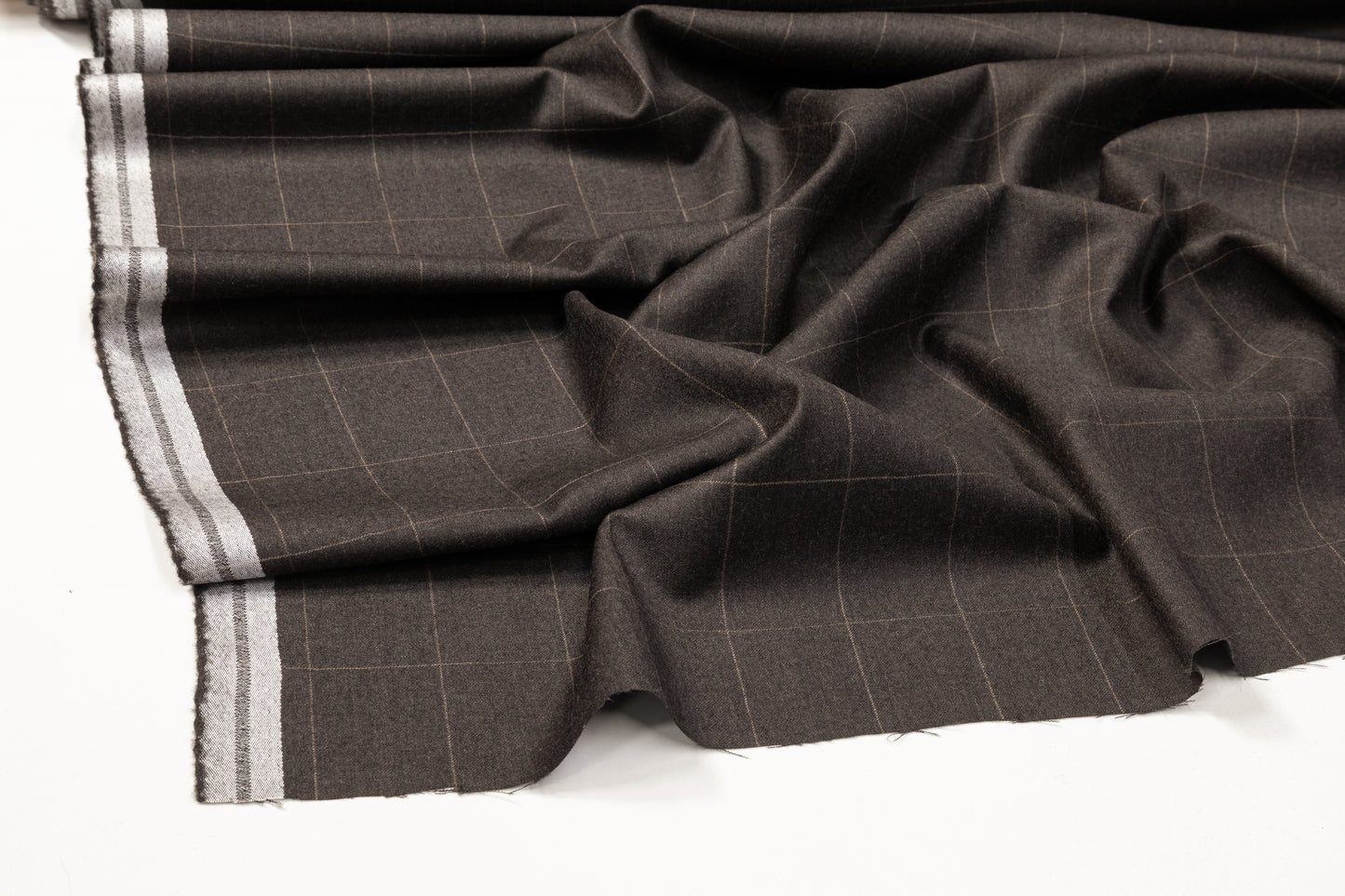 Windowpane Italian Wool Suiting - Gray