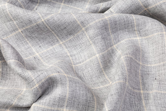 Windowpane Italian Linen and Cotton Suiting - Gray