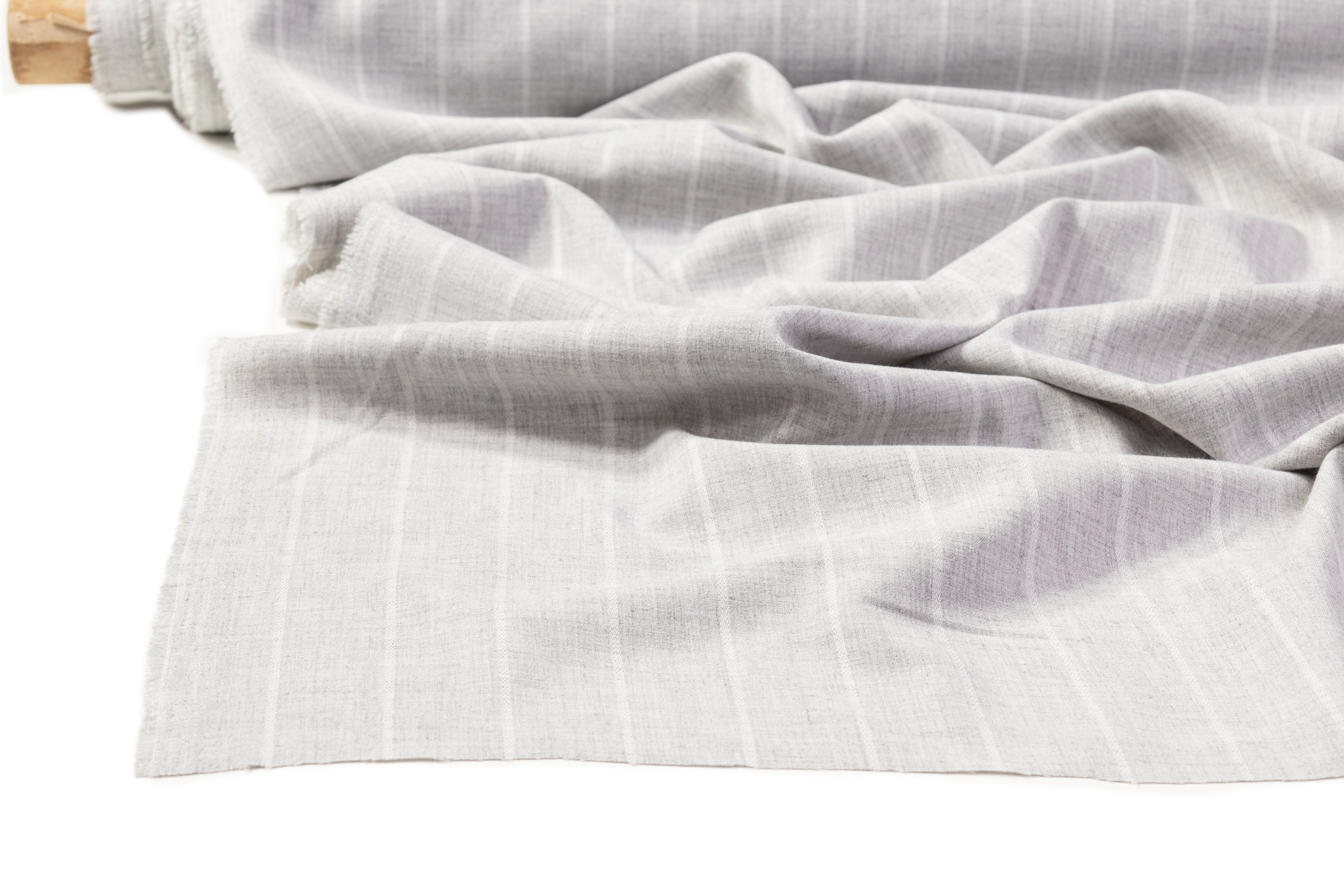 Striped Italian Poly Wool Stretch Suiting - Gray / White