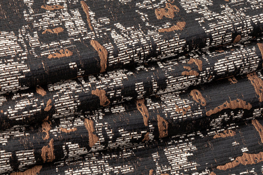 Abstract Italian Brocade - Black / White / Bronze