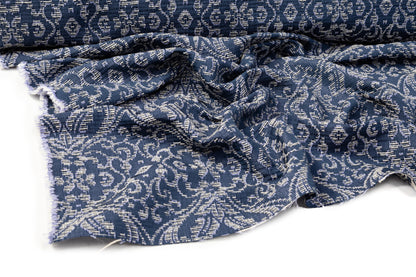 Poly Cotton Italian Brocade - Blue / White