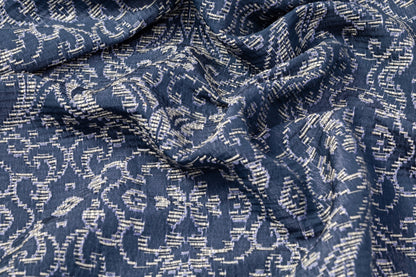 Poly Cotton Italian Brocade - Blue / White