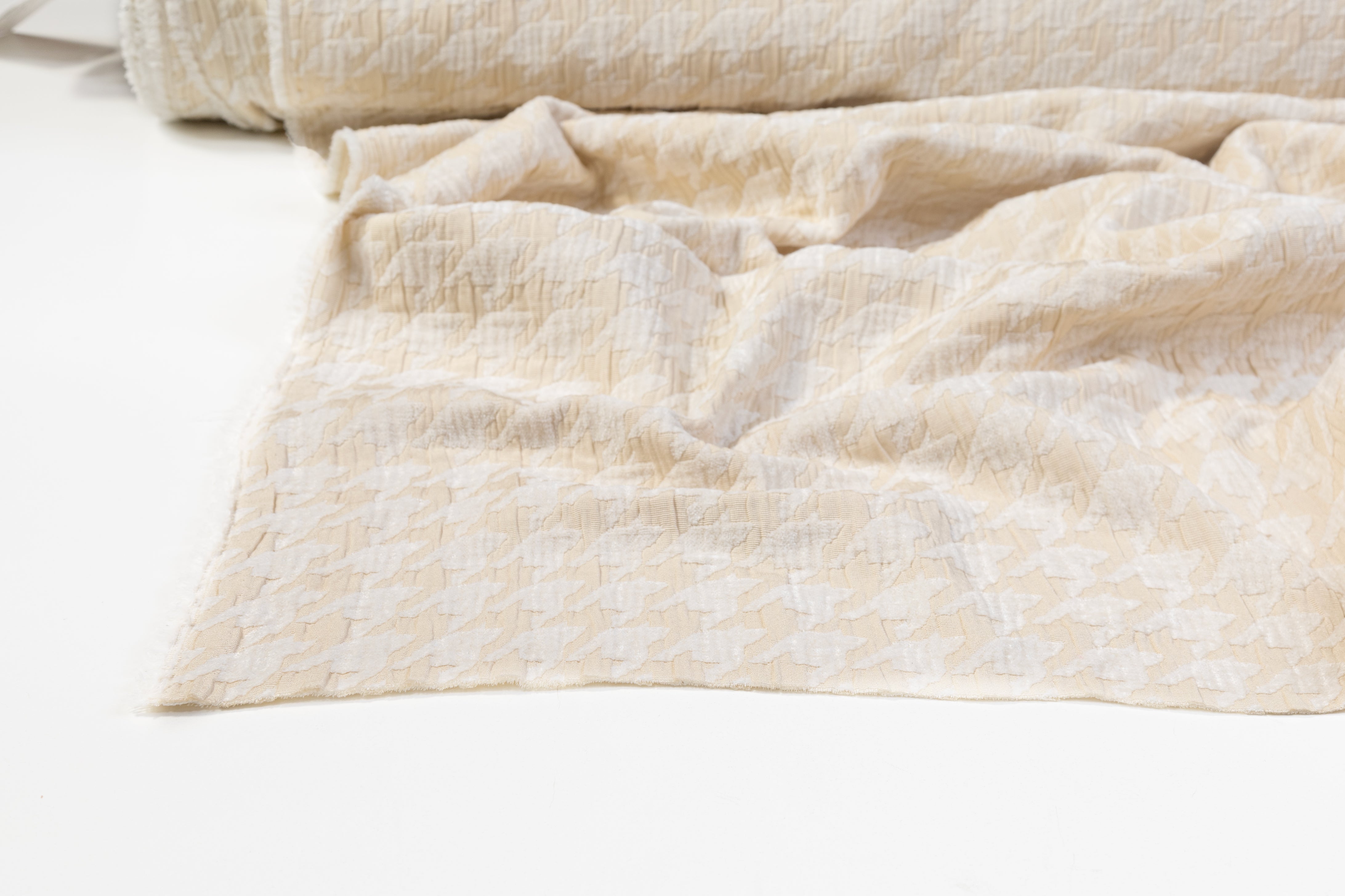Houndstooth Italian Cotton Nylon Chenille Brocade - Cream