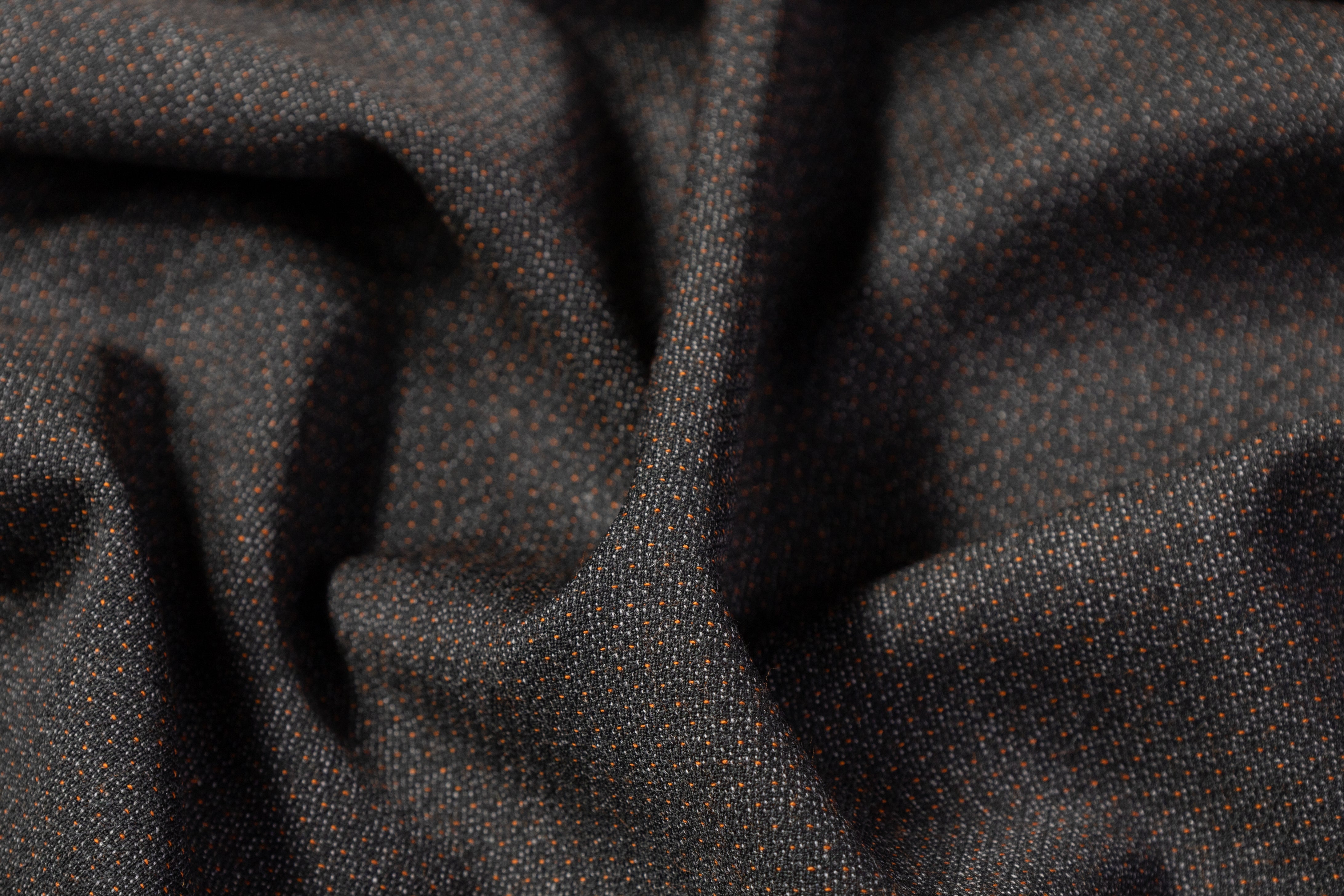 Guabello - Pin Dot Italian Wool Suiting - Charcoal Gray / Orange