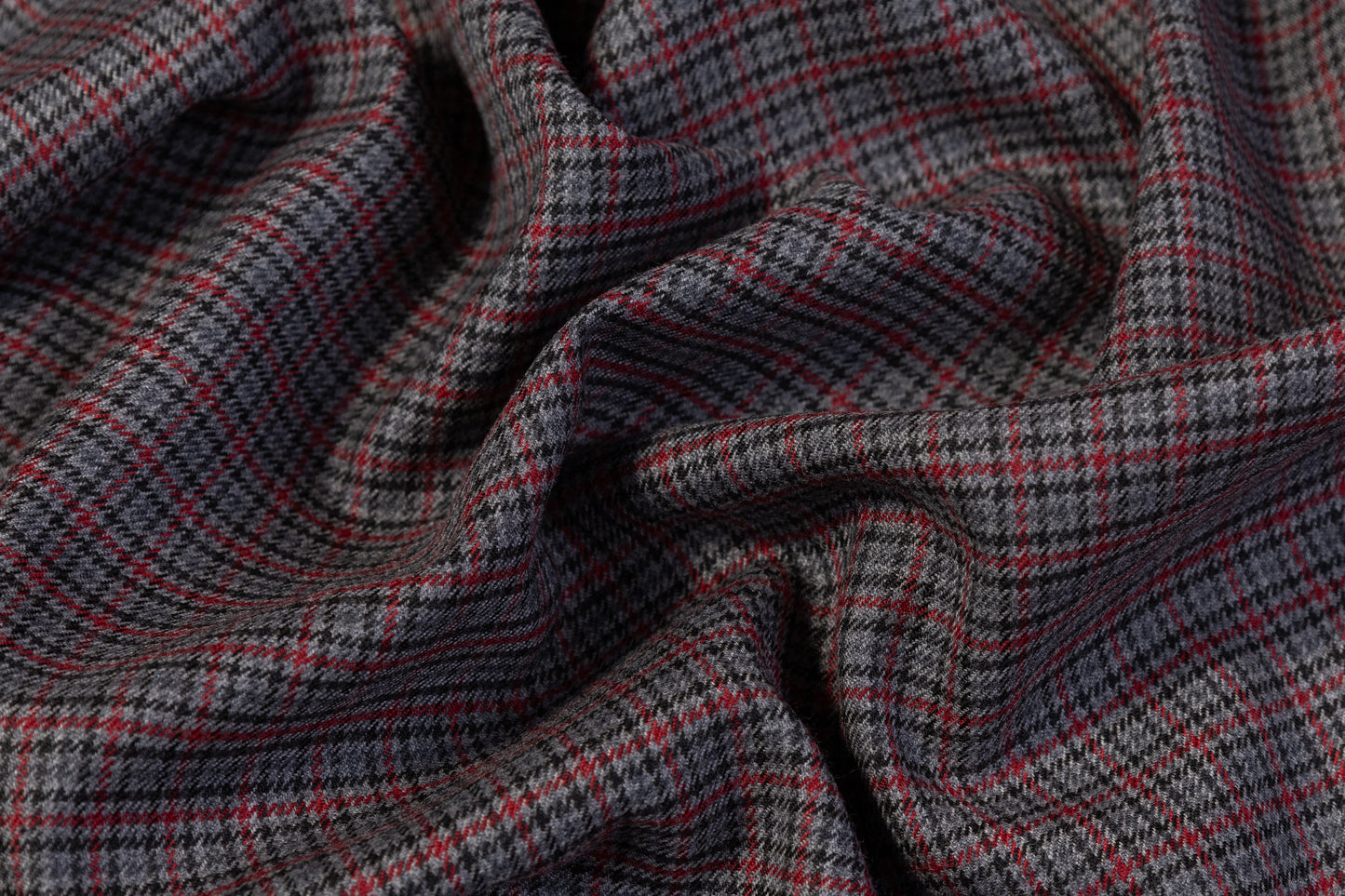 Micro Plaid Italian Wool Suiting - Gray / Red