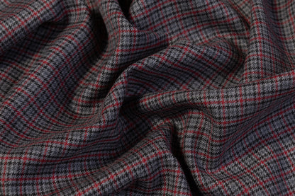 Micro Plaid Italian Wool Suiting - Gray / Red
