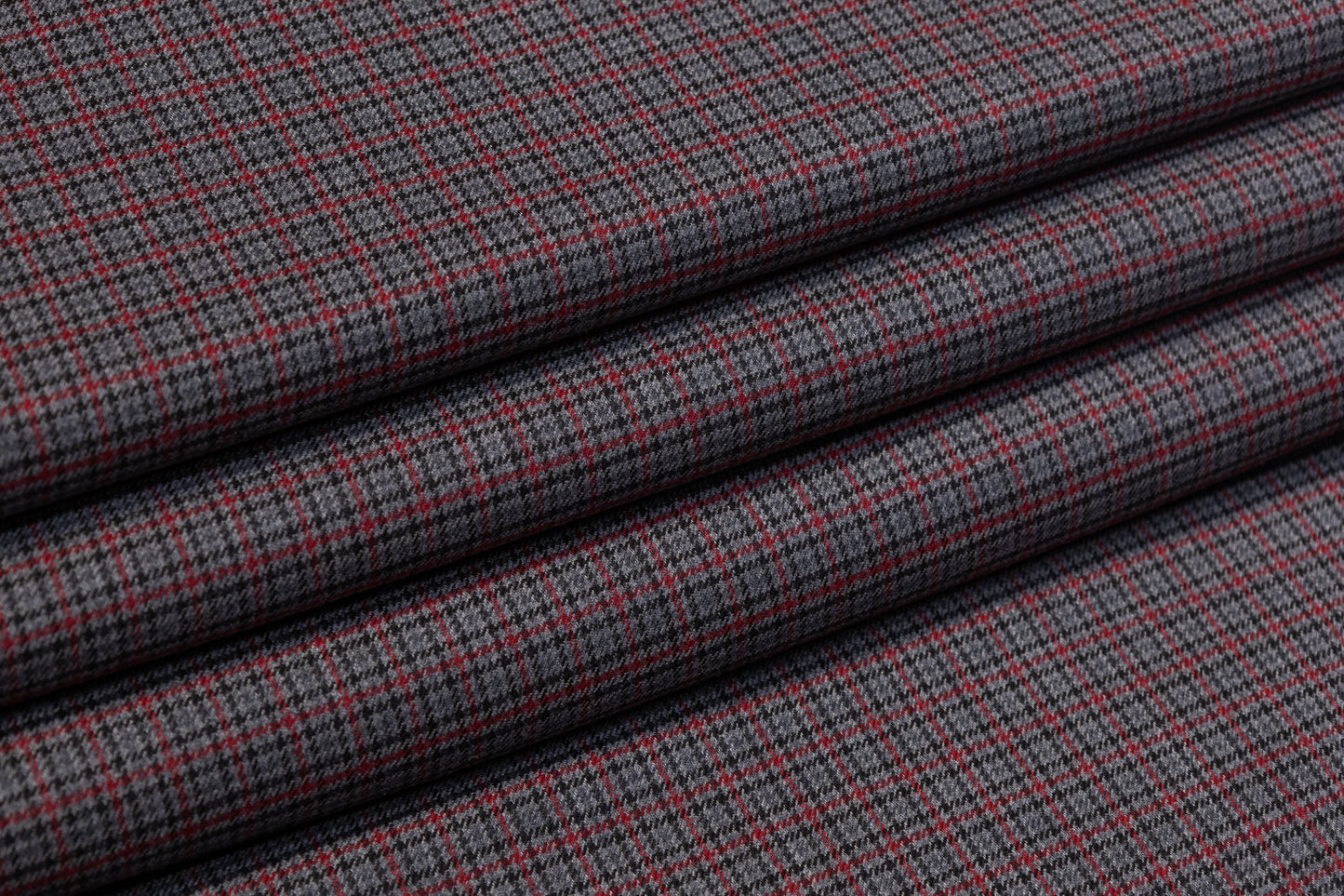 Micro Plaid Italian Wool Suiting - Gray / Red