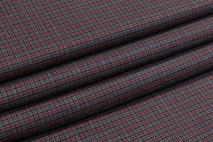 Micro Plaid Italian Wool Suiting - Gray / Red