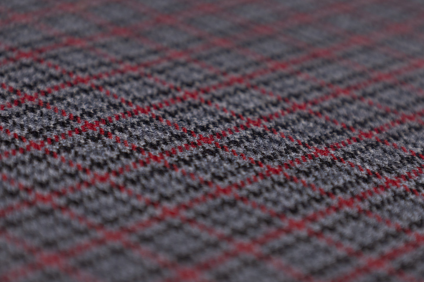 Micro Plaid Italian Wool Suiting - Gray / Red