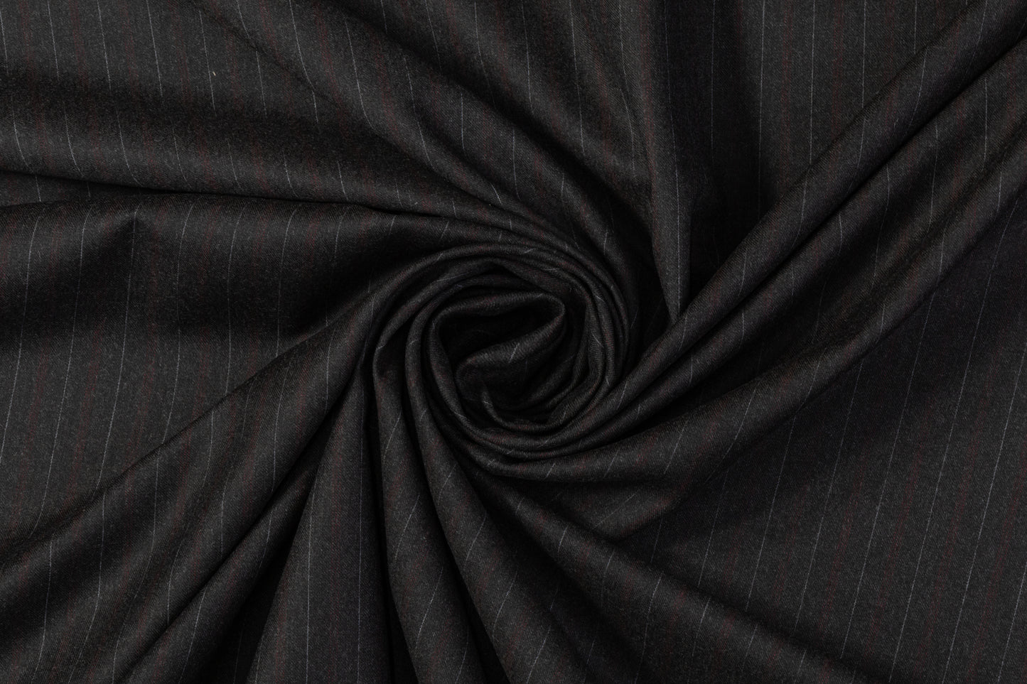 Pin Striped Italian Wool Suiting - Charcoal Gray / Red