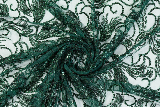 Beaded and Embroidered Tulle - Emerald Green