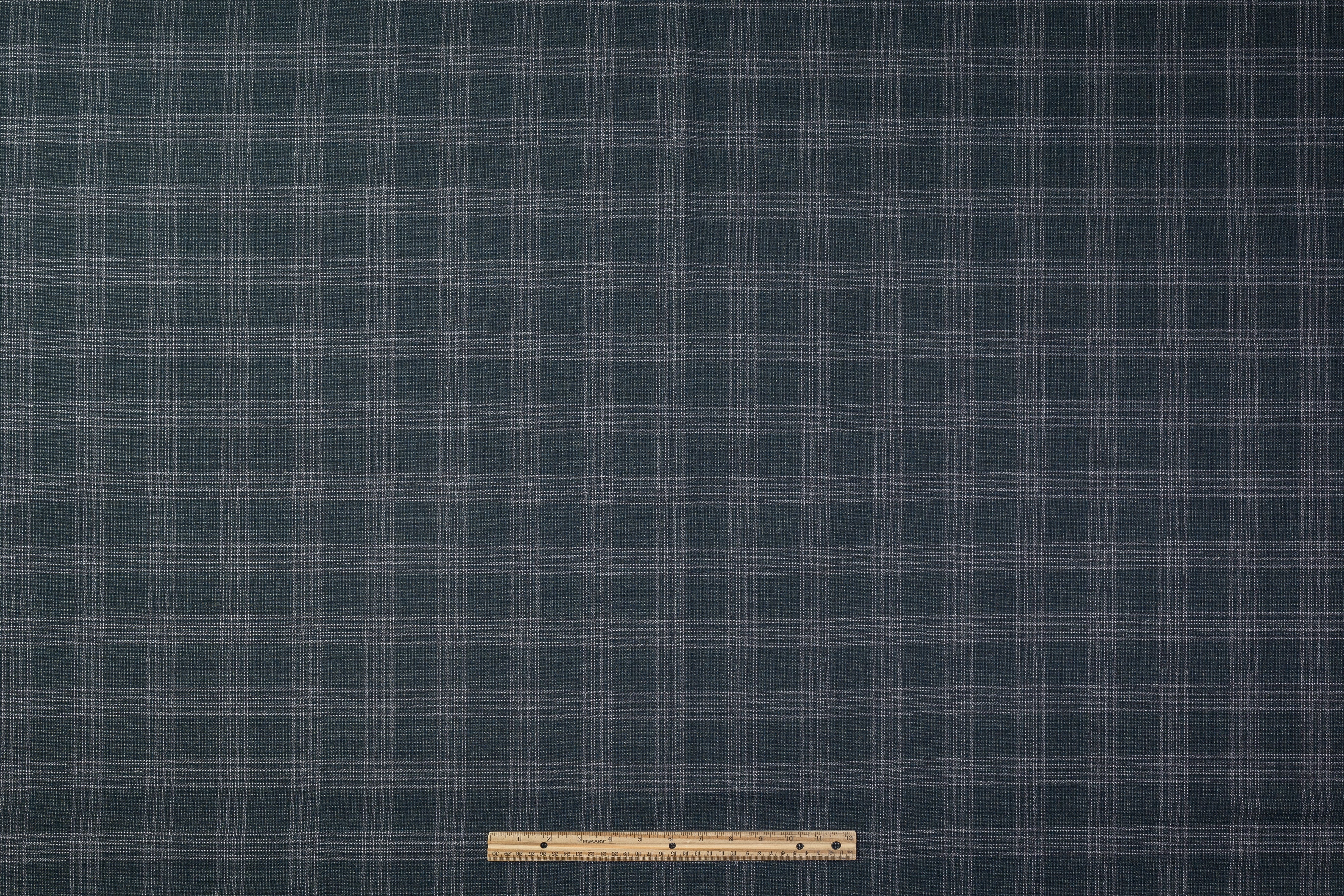 Checked Italian Wool Cotton Tweed - Midnight Teal