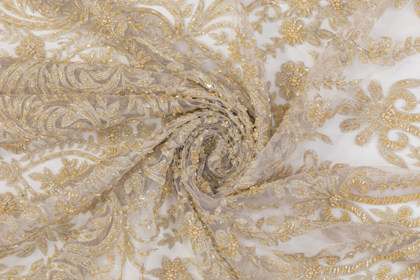 Beaded and Embroidered Tulle - Champagne Gold