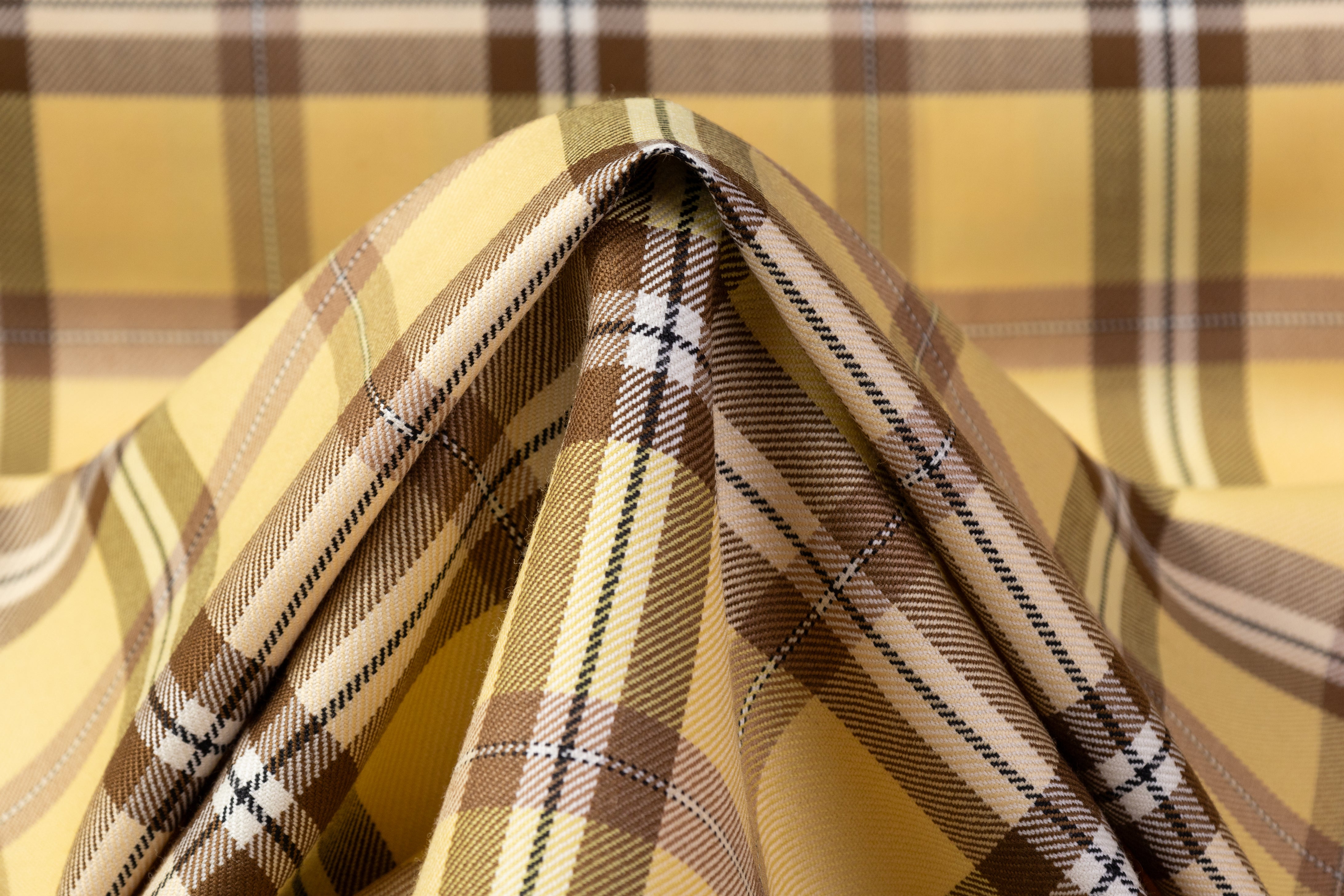Tartan Italian Wool Suiting - Yellow / Brown