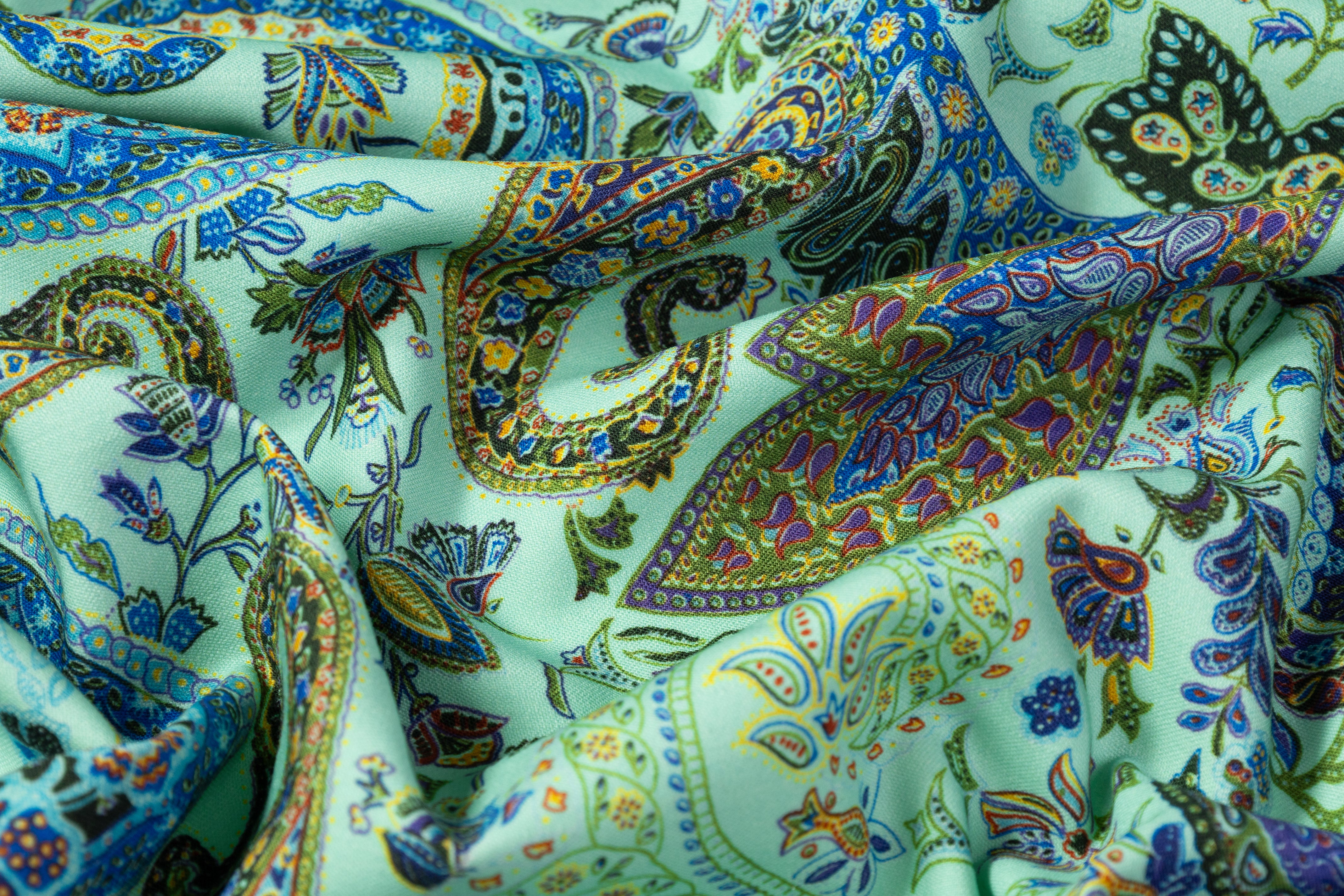 Paisley Printed Italian Wool - Green / Blue