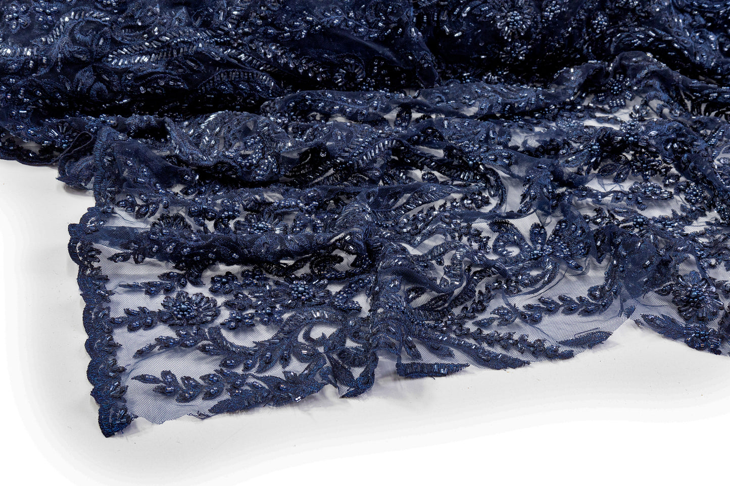 Beaded and Embroidered Tulle - Navy