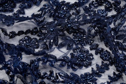 Beaded and Embroidered Tulle - Navy