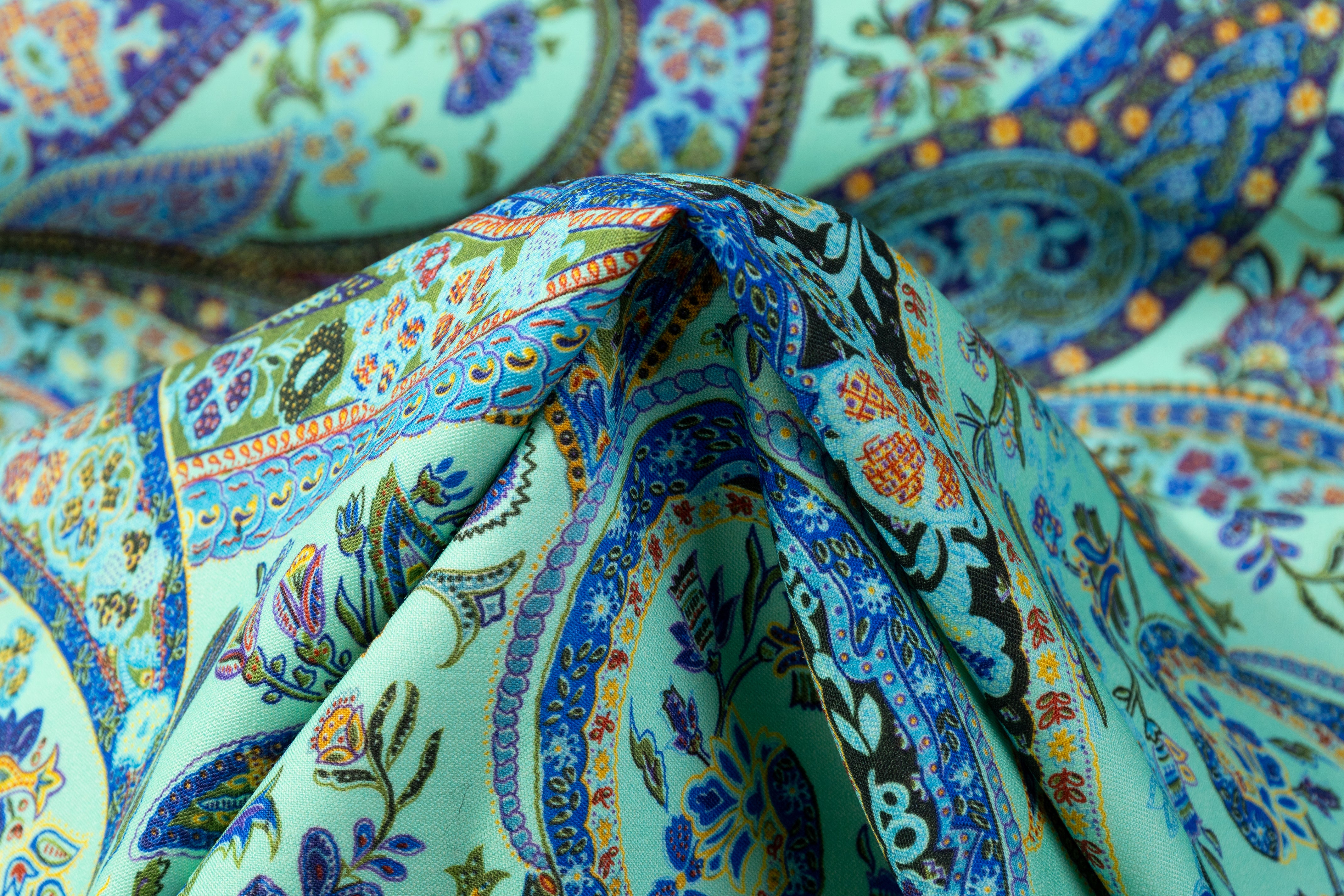 Paisley Printed Italian Wool - Green / Blue