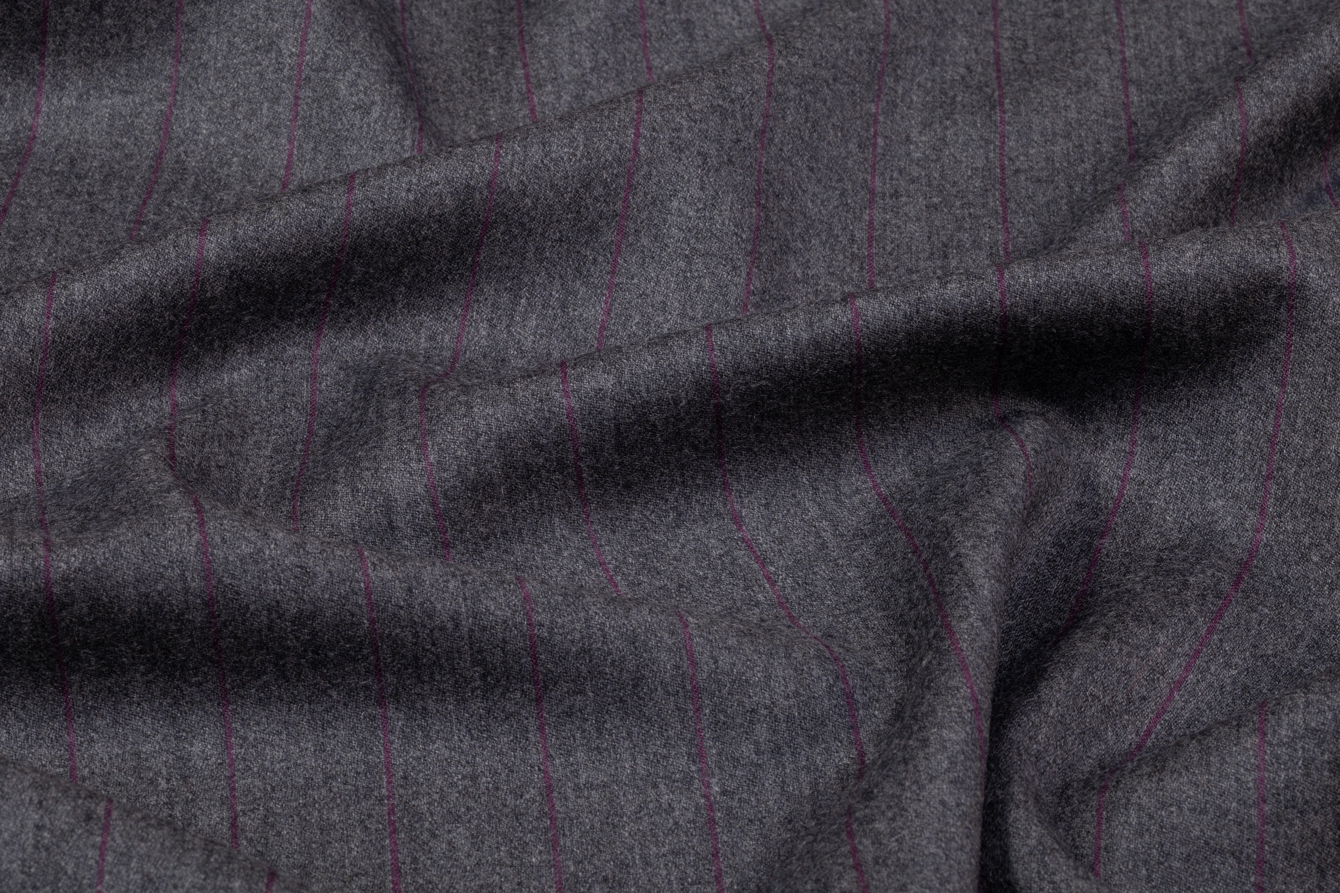 Pinstriped Italian Wool Suiting - Gray / Fuchsia