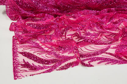 Beaded and Sequined Tulle - Magenta