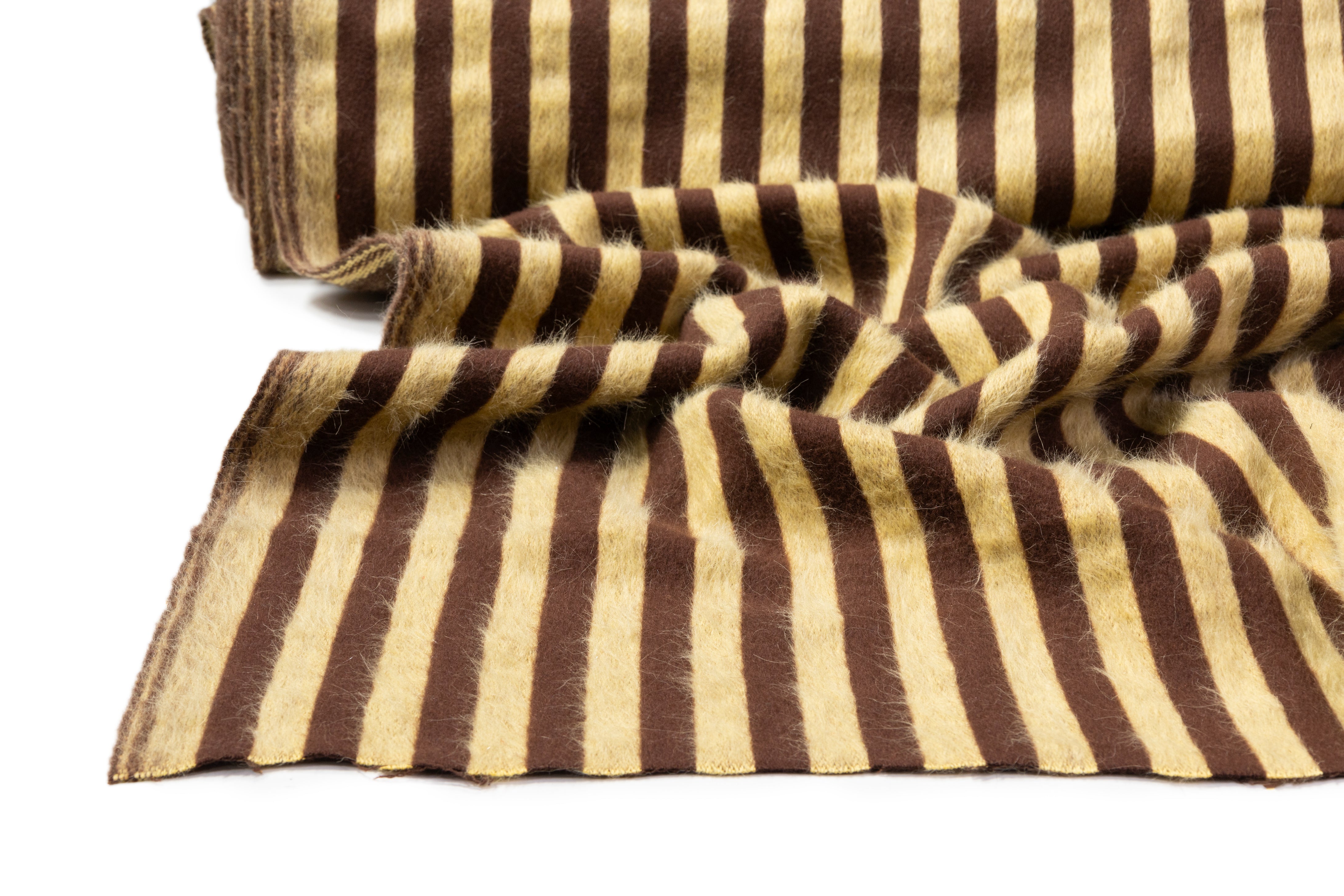 Striped Italian Alpaca Wool Coating - Brown / Yellow
