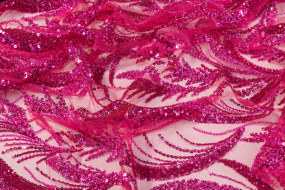 Beaded and Sequined Tulle - Magenta