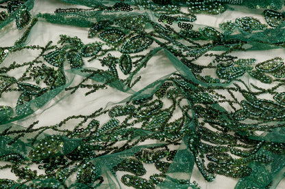 Beaded and Embroidered Tulle - Emerald Green