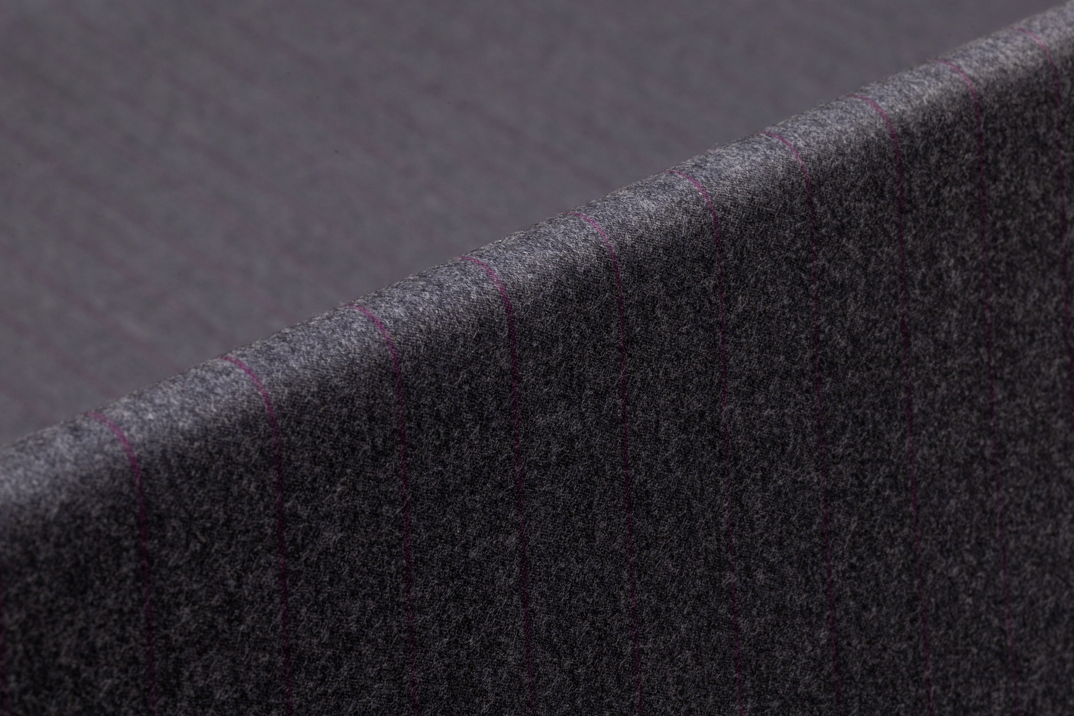 Pinstriped Italian Wool Suiting - Gray / Fuchsia