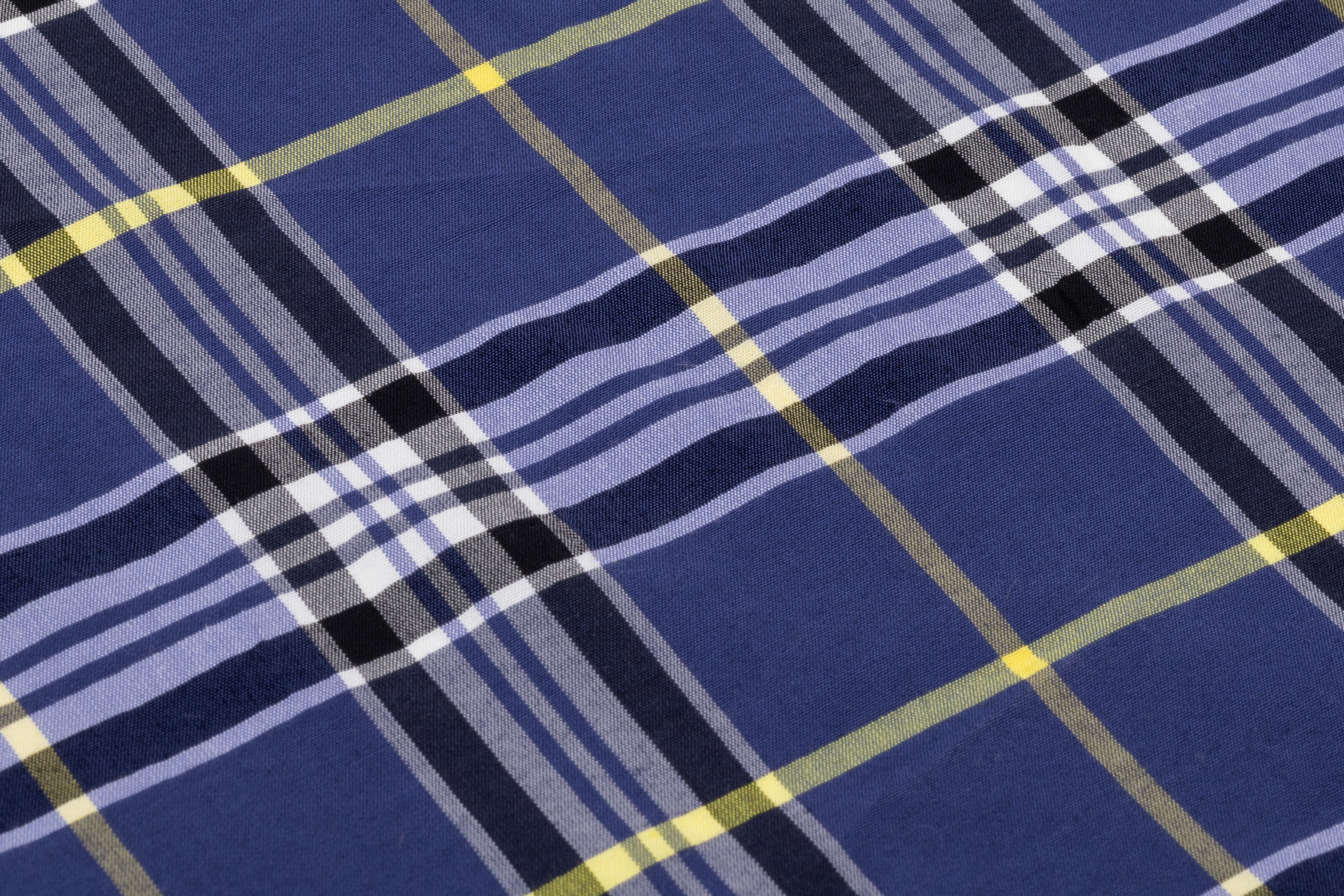 Plaid Italian Viscose Cupro Shirting - Navy
