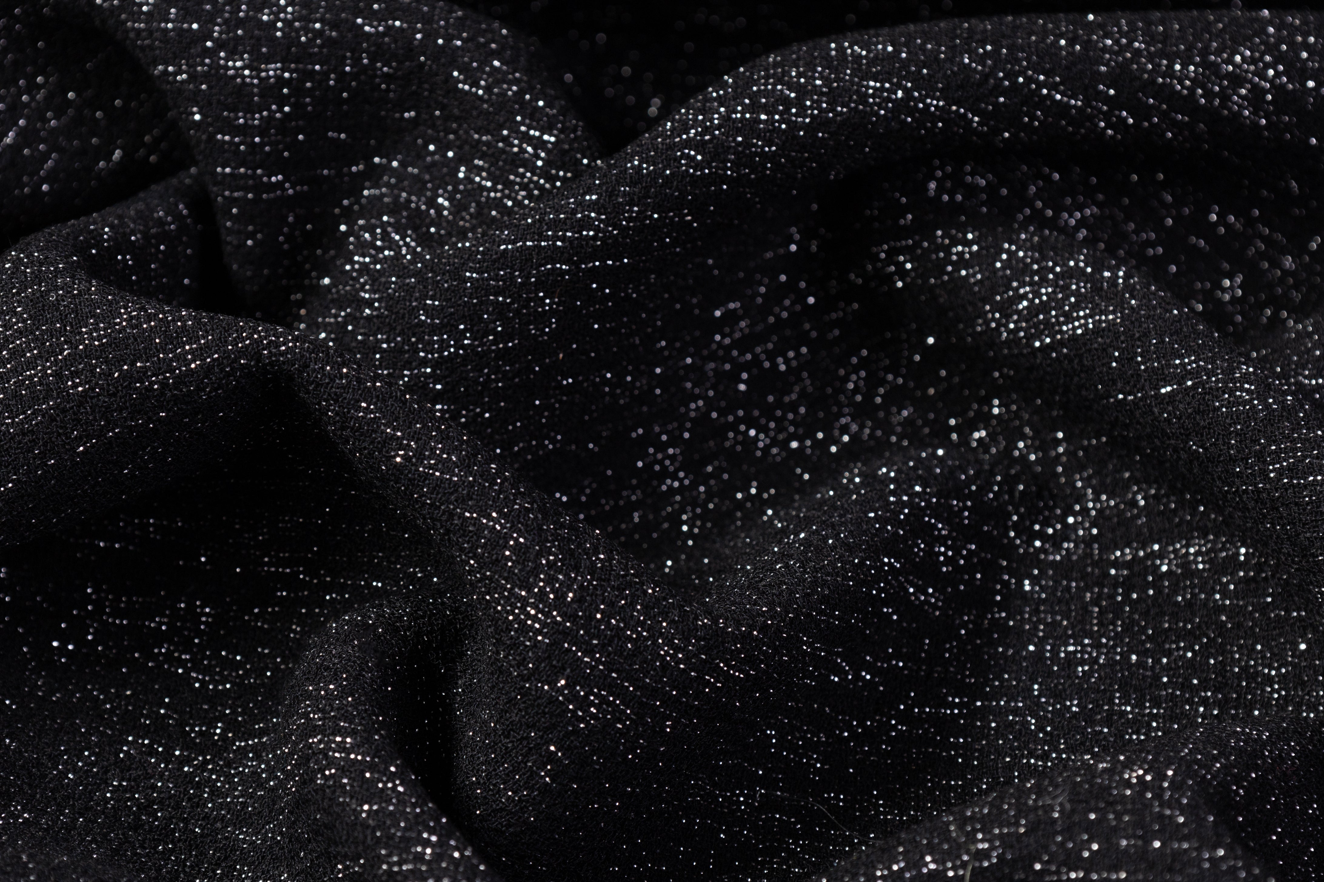 Metallic Italian Wool Double Crepe - Black / Silver