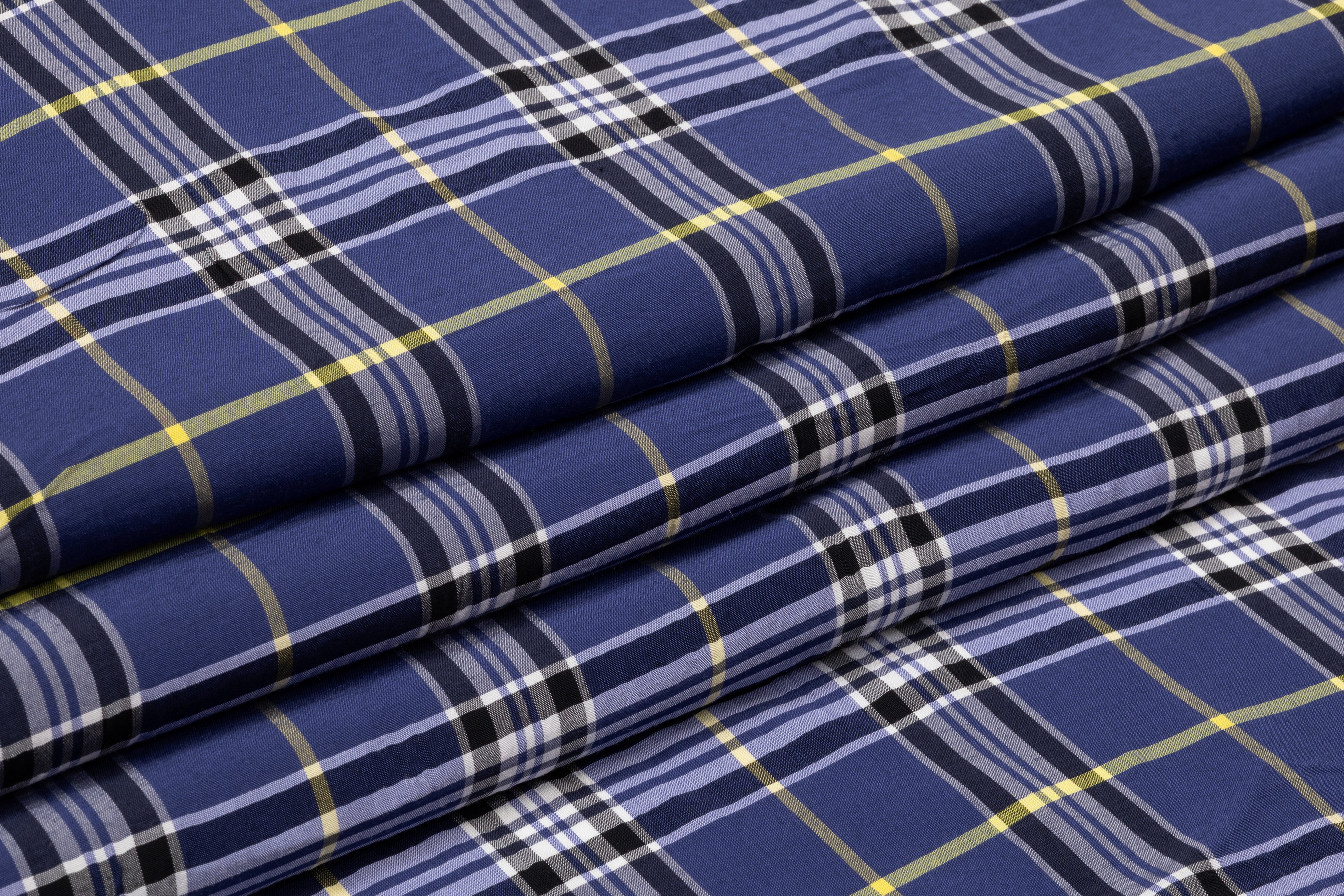 Plaid Italian Viscose Cupro Shirting - Navy