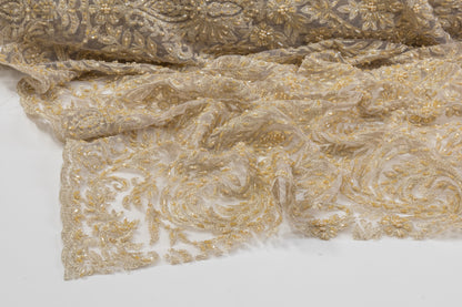 Beaded and Embroidered Tulle - Champagne Gold