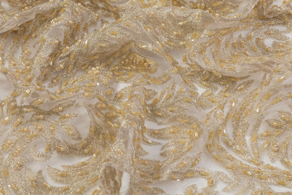 Beaded and Embroidered Tulle - Champagne Gold