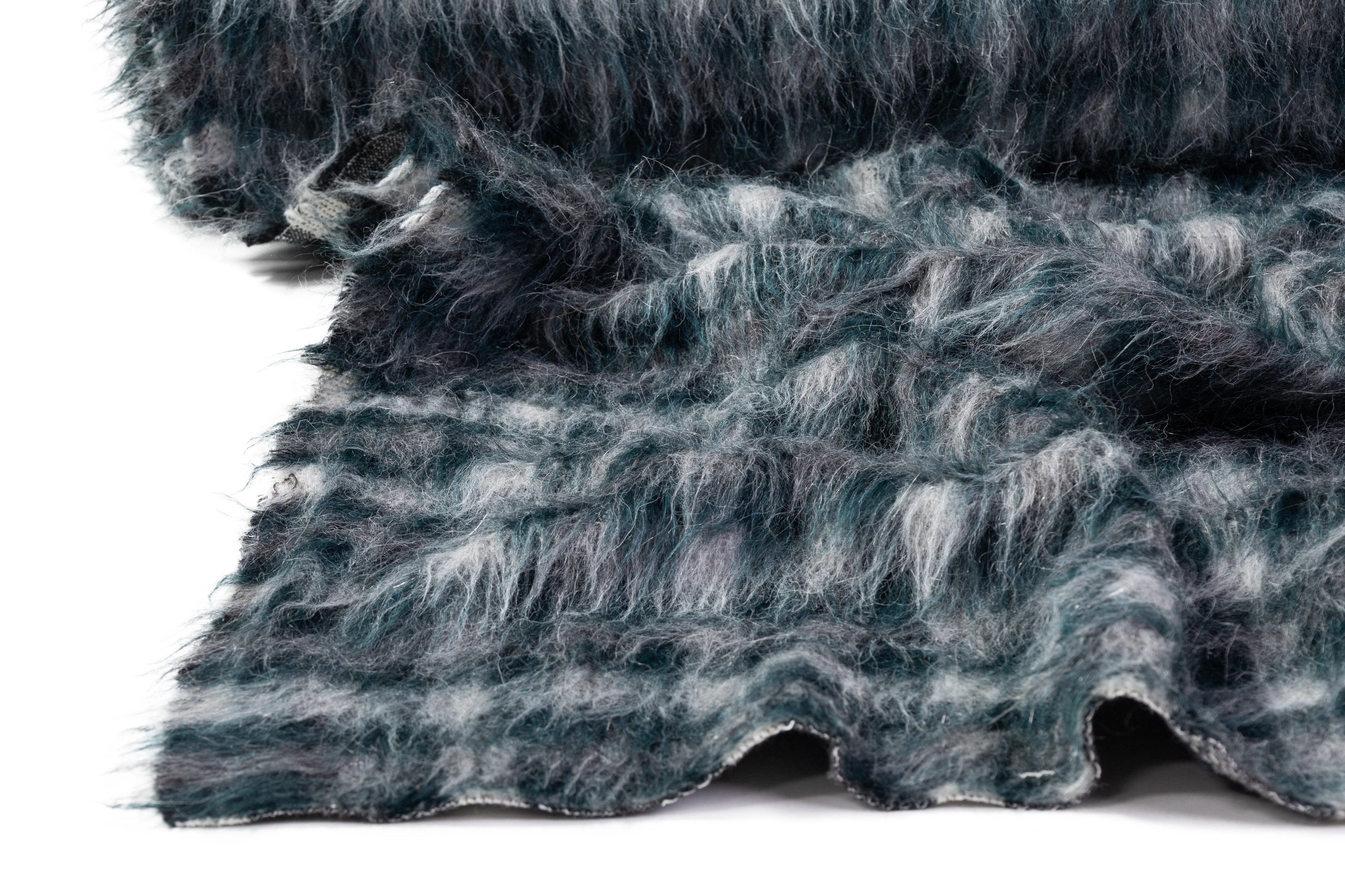 Plaid Wool Mohair Blend Coating - Teal / Gray