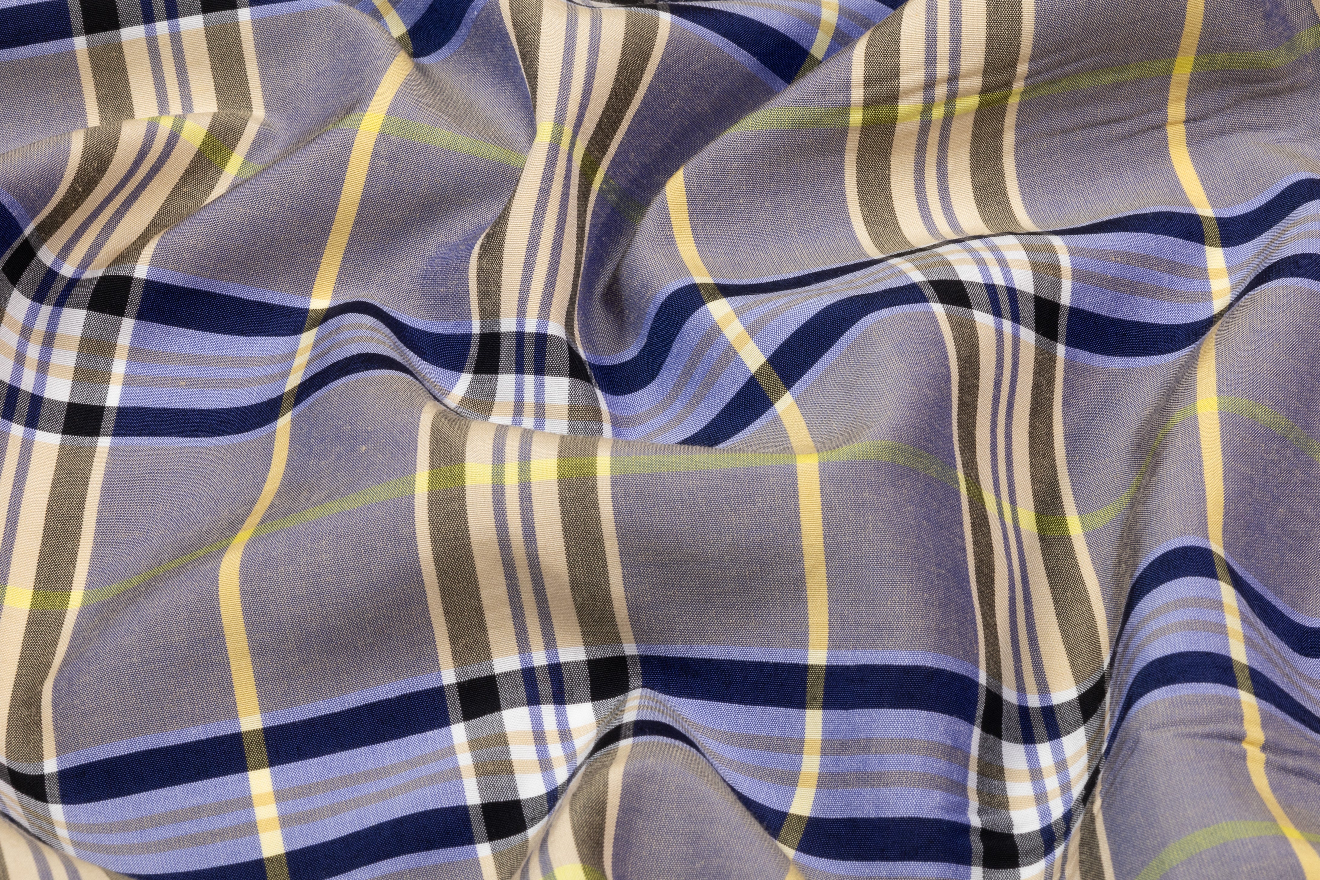 Plaid Italian Viscose Cupro Shirting - Navy / Yellow