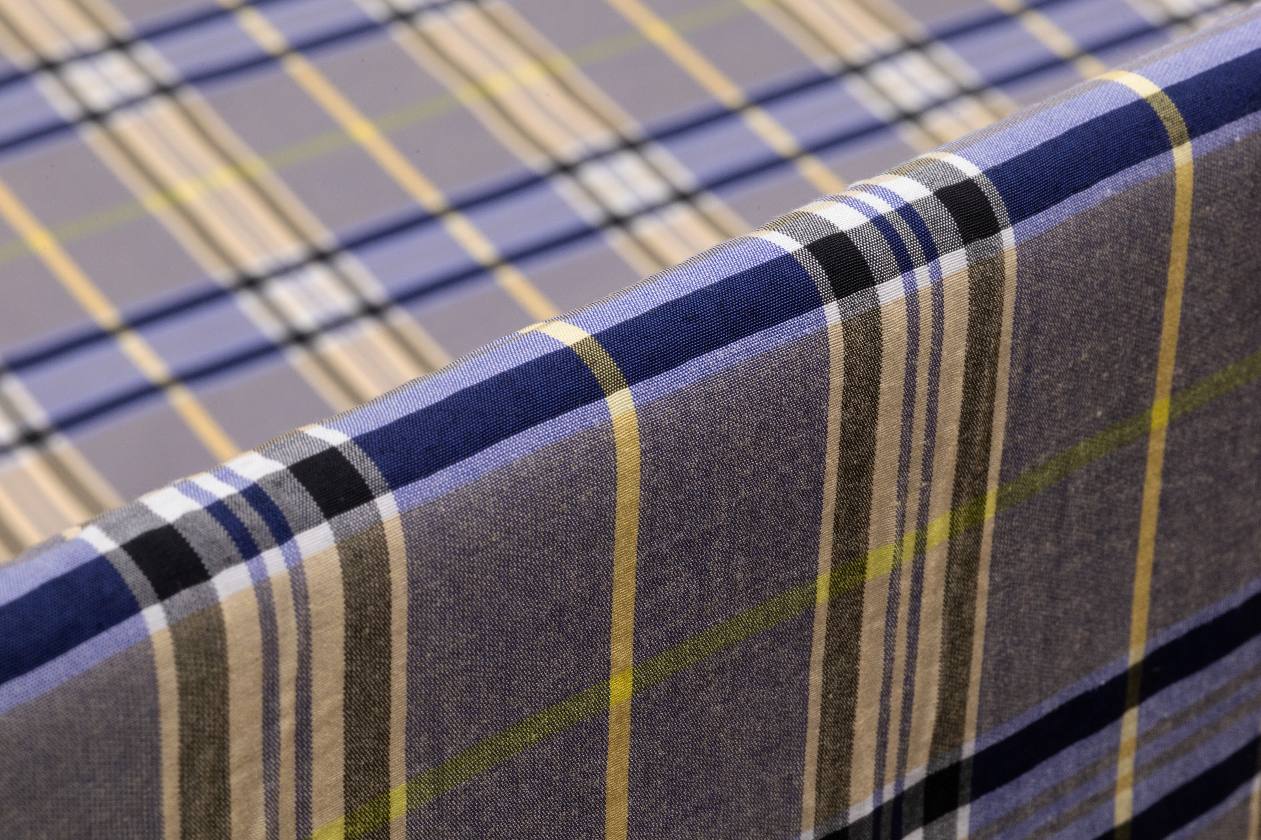 Plaid Italian Viscose Cupro Shirting - Navy / Yellow