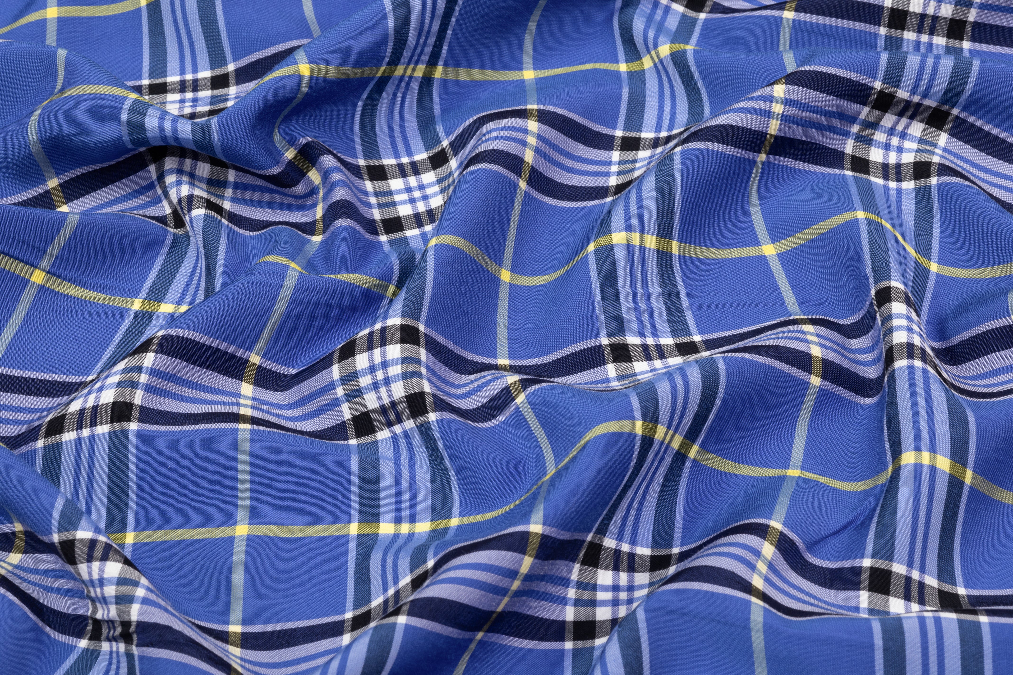 Plaid Italian Viscose Cupro Shirting - Blue