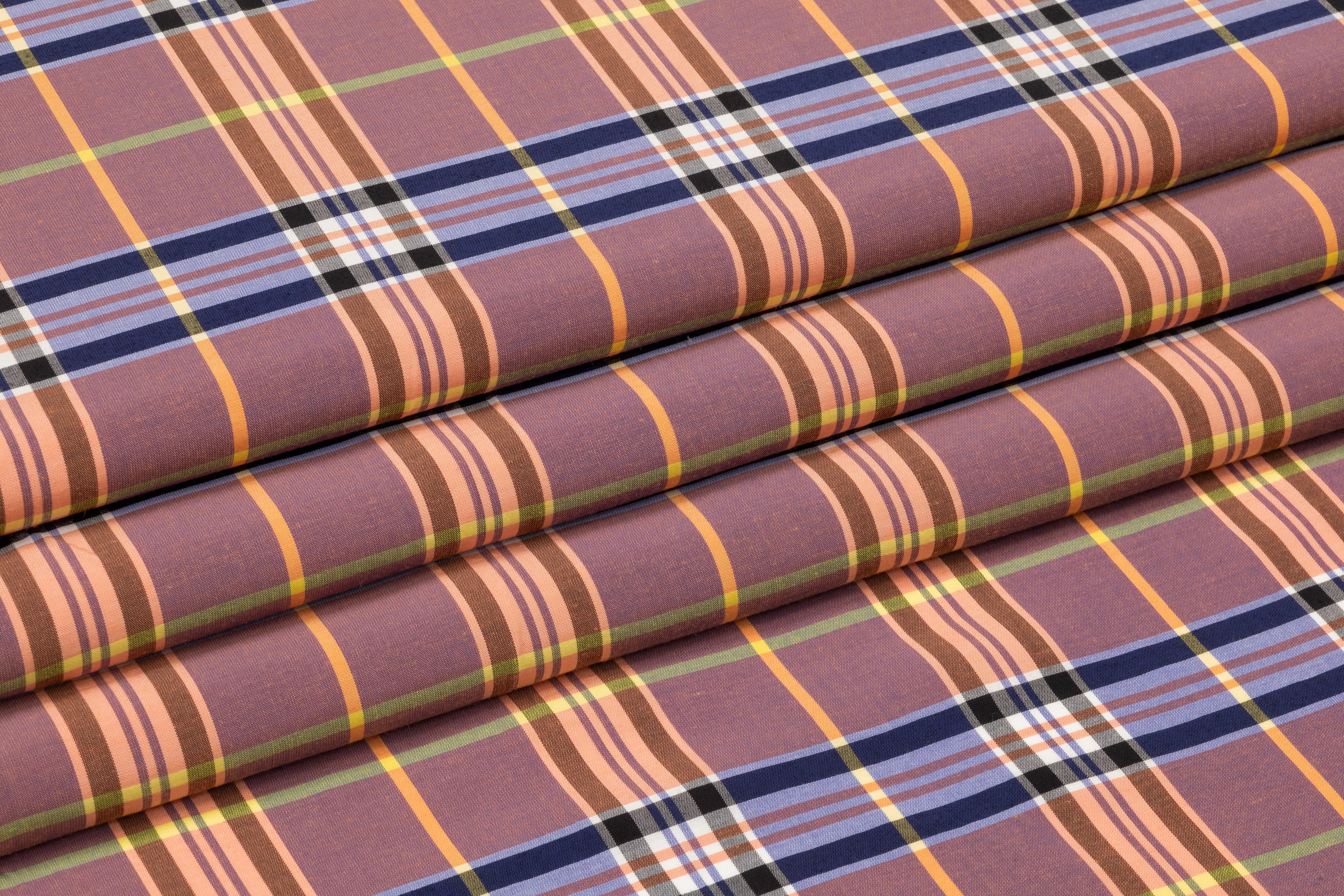 Plaid Italian Viscose Cupro Shirting - Plum / Peach