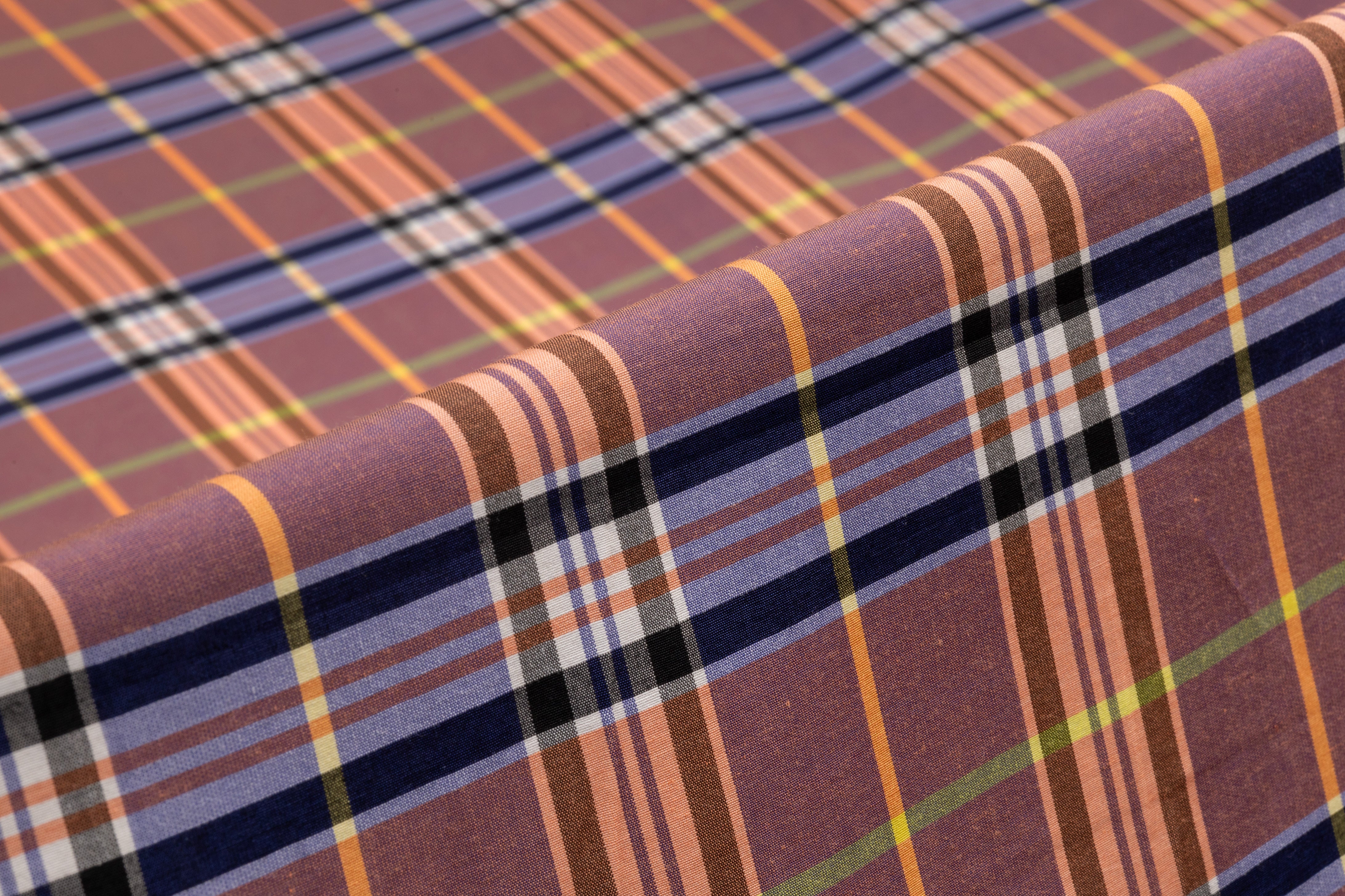 Plaid Italian Viscose Cupro Shirting - Plum / Peach