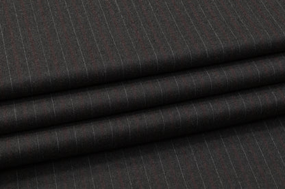 Pin Striped Italian Wool Suiting - Charcoal Gray / Red